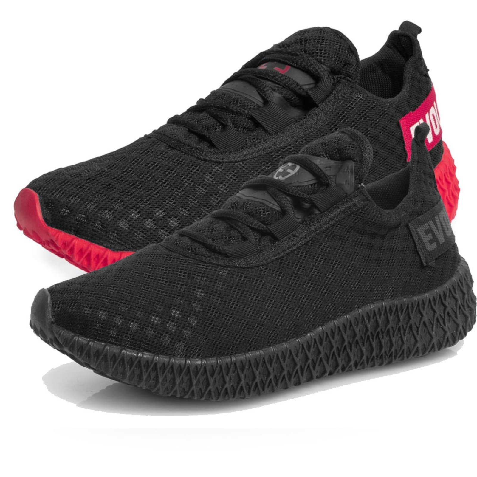 Kit 2 Tênis Boost Feminino Evoltenn Esportivo Colmeia Preto Vermelho e Black