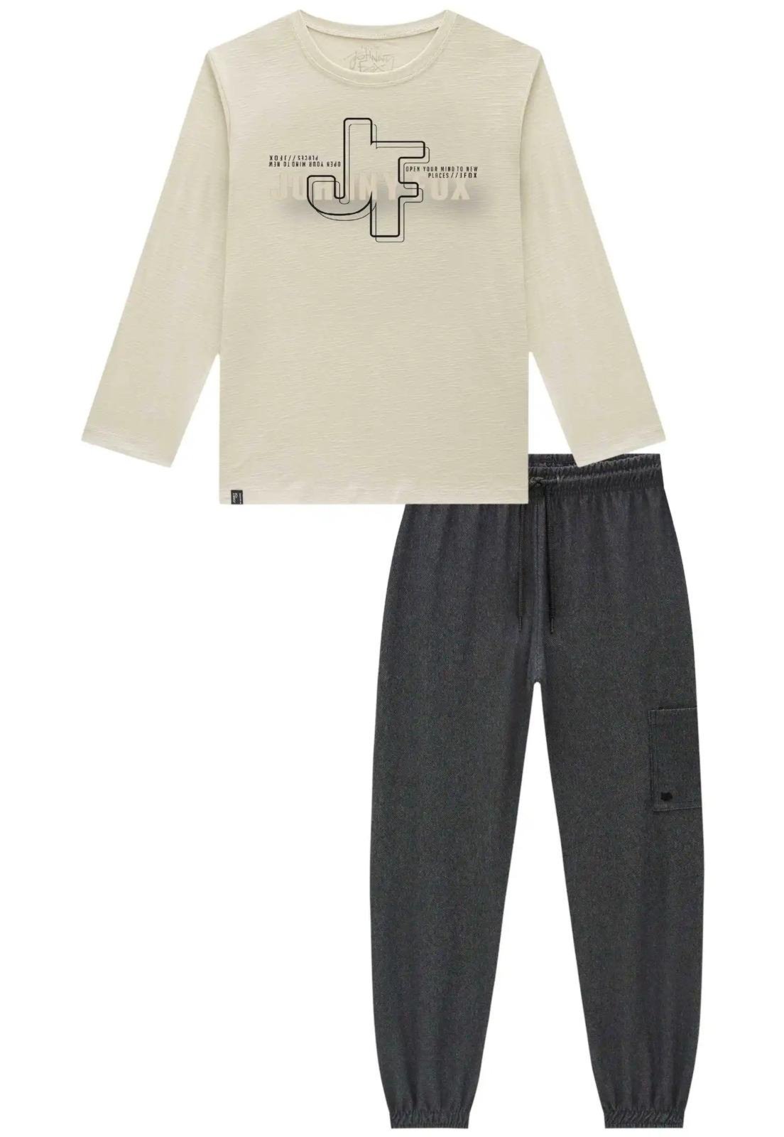 Infantil - Conjunto Longo Menino JF Moletom Johnny Fox 10 Cinza