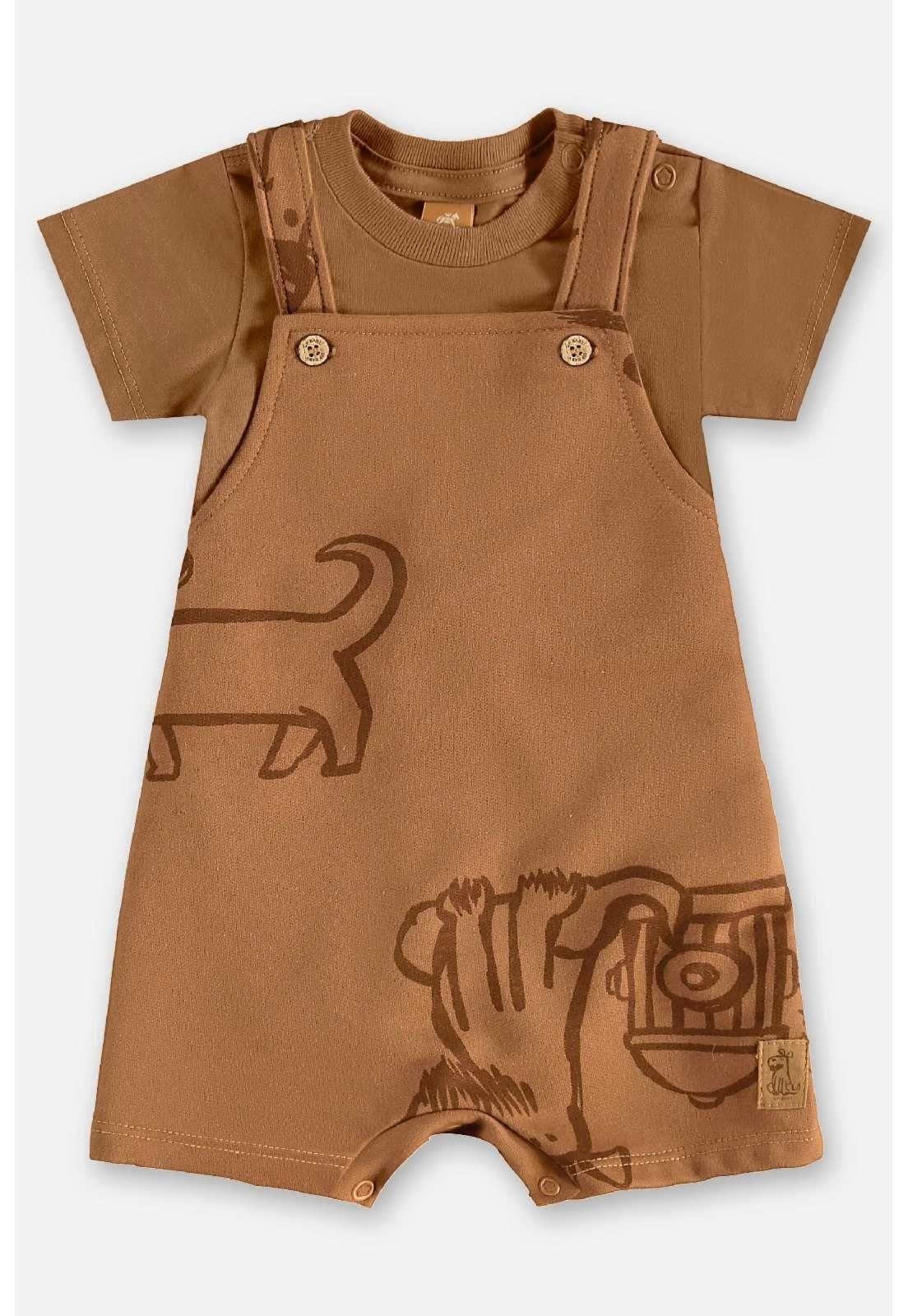 Infantil - Conjunto Jardineira e Body para Up Baby Marrom