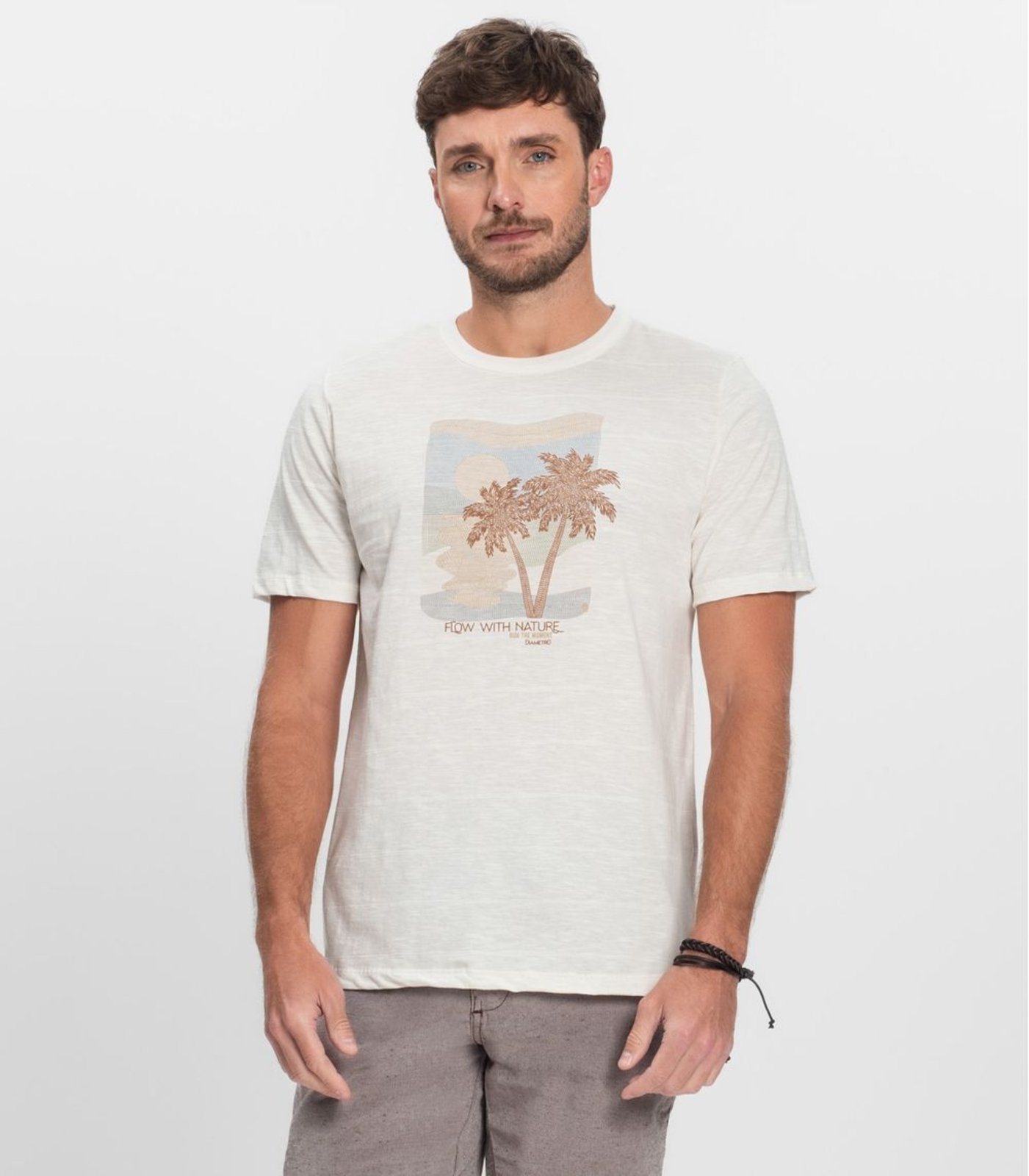Camiseta Masculina Malha Maquinetada Diametro Bege