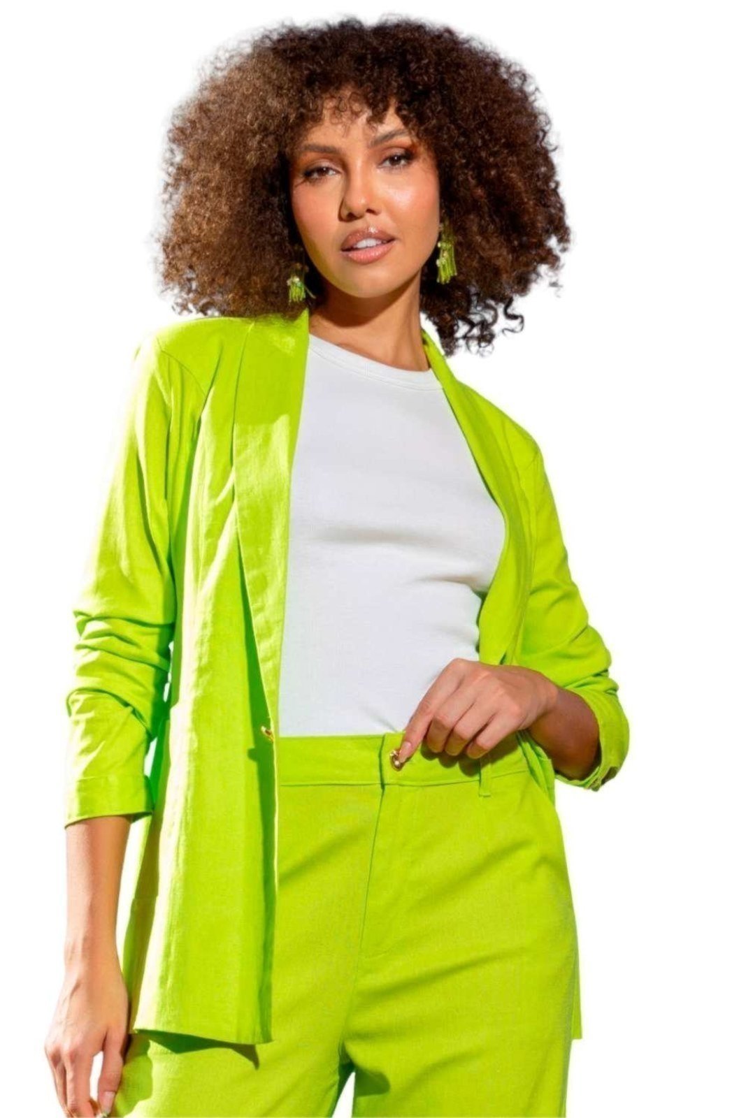 Blazer Vanibele Linho Verde Limão