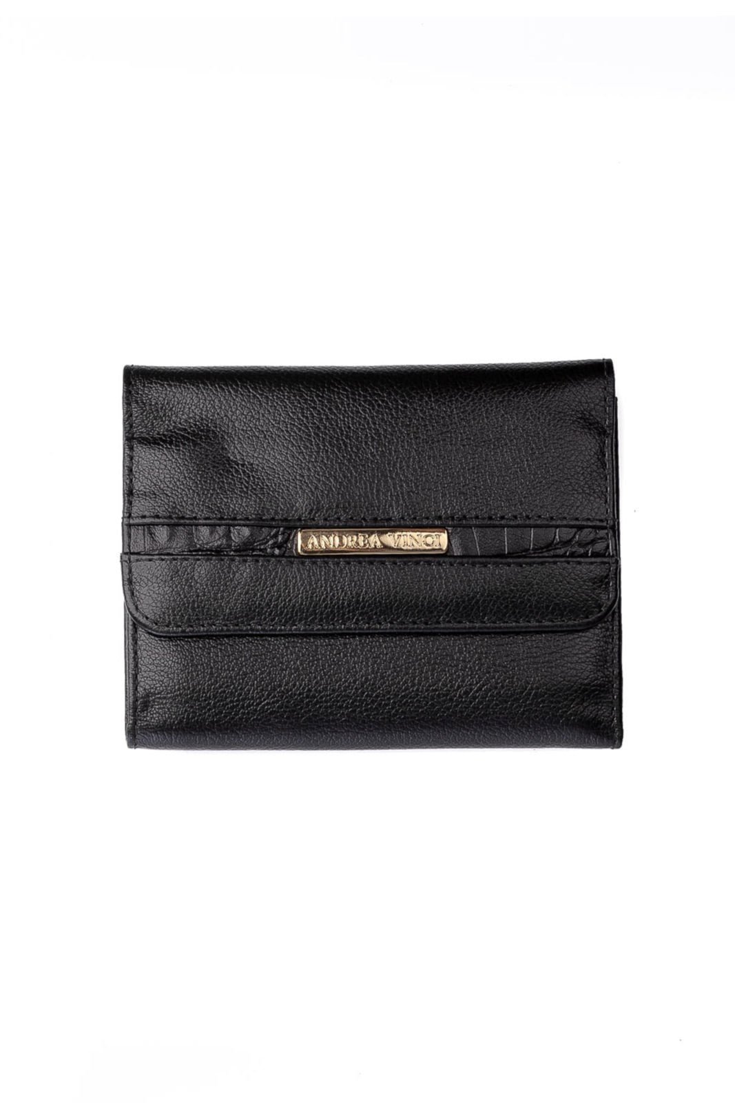 Carteira Andrea Vinci Feminina De Couro Liso Jade 10,5x13cm – Preto