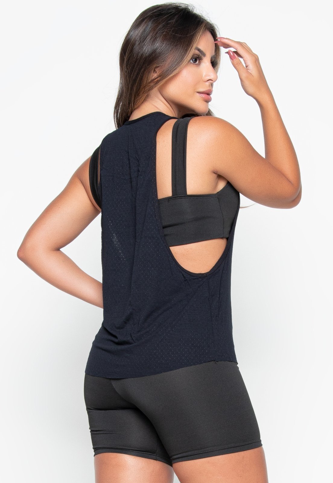 Vista 3 Blusa Regata Bravaa Store Dry Fit Furadinha Blusa Fitness Academia 095 Preta preto BRAVAA STORE preto