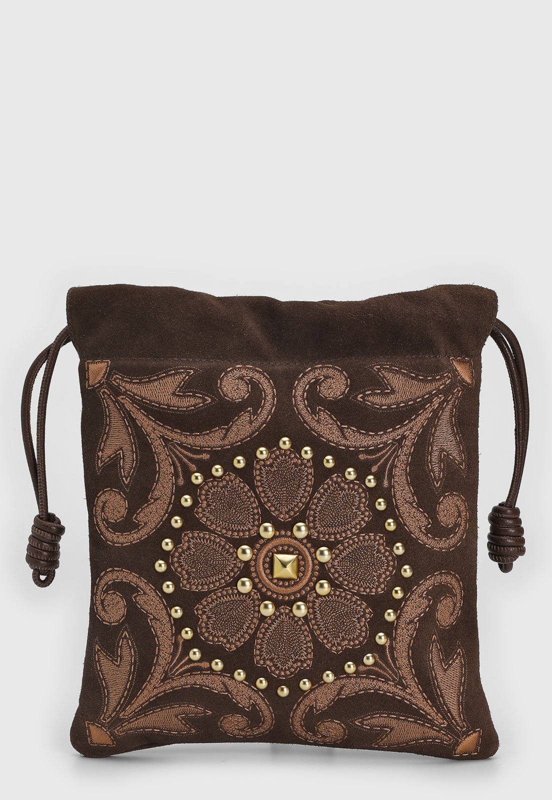 Bolsa Média Luiza Barcelos Bordado Floral Marrom