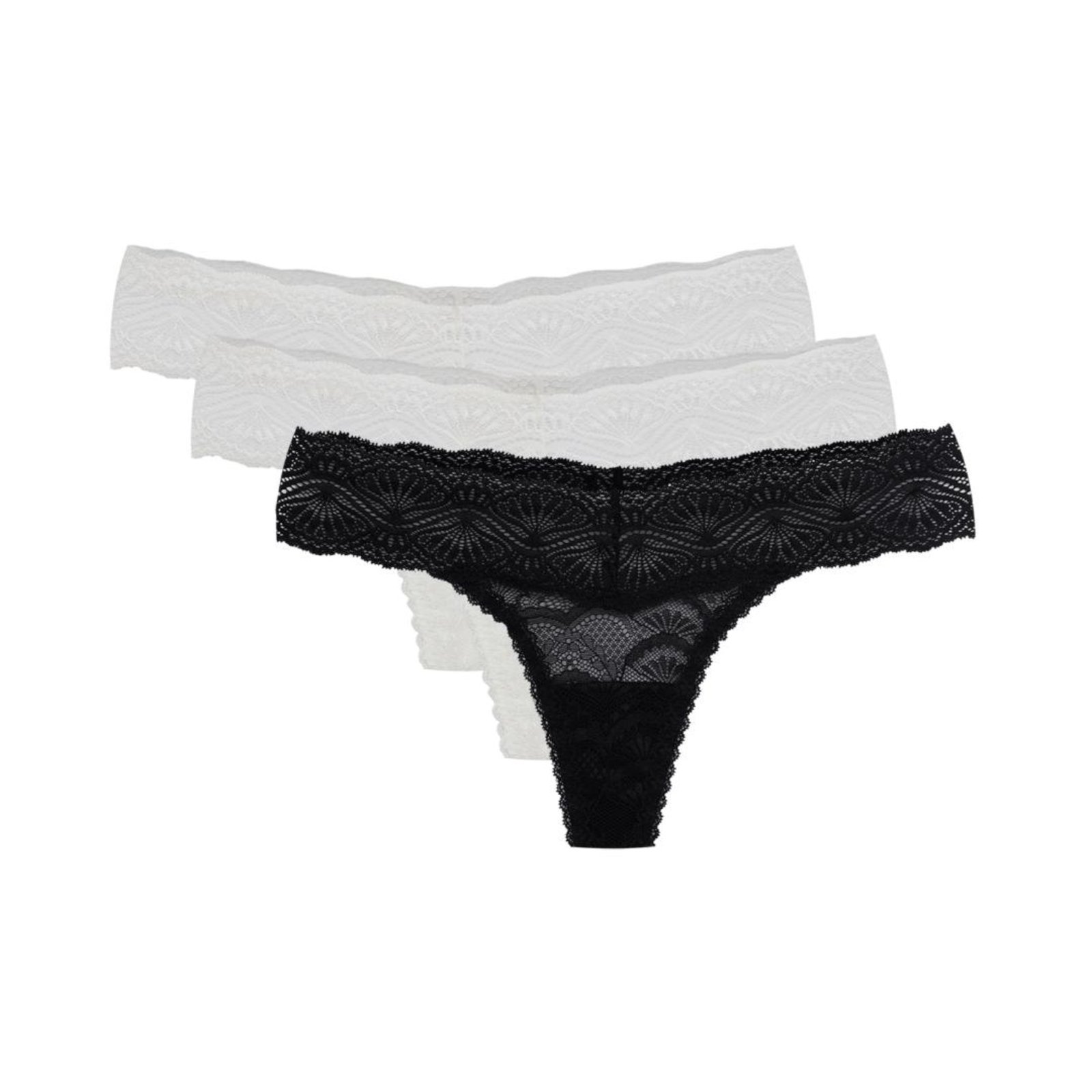 Kit 3 Calcinhas Fio Renda Shiny Love Branco/Preto