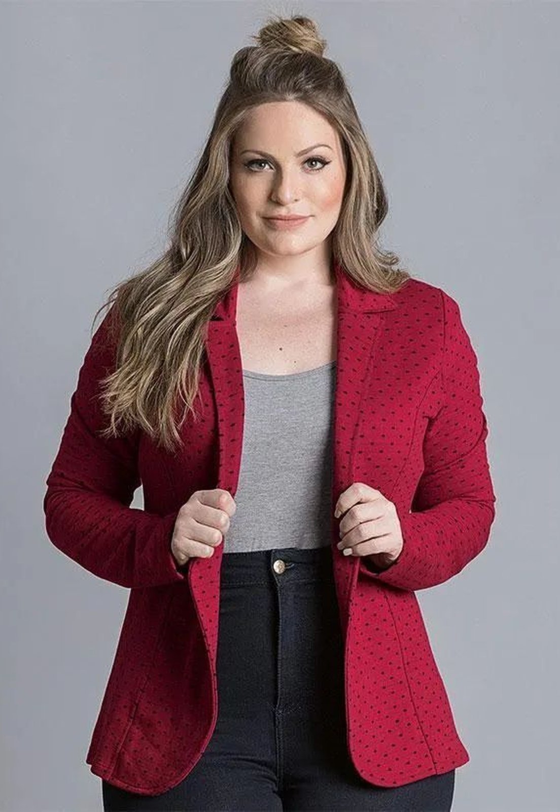 Blazer De Moletom Plus Size Vermelho Quintess