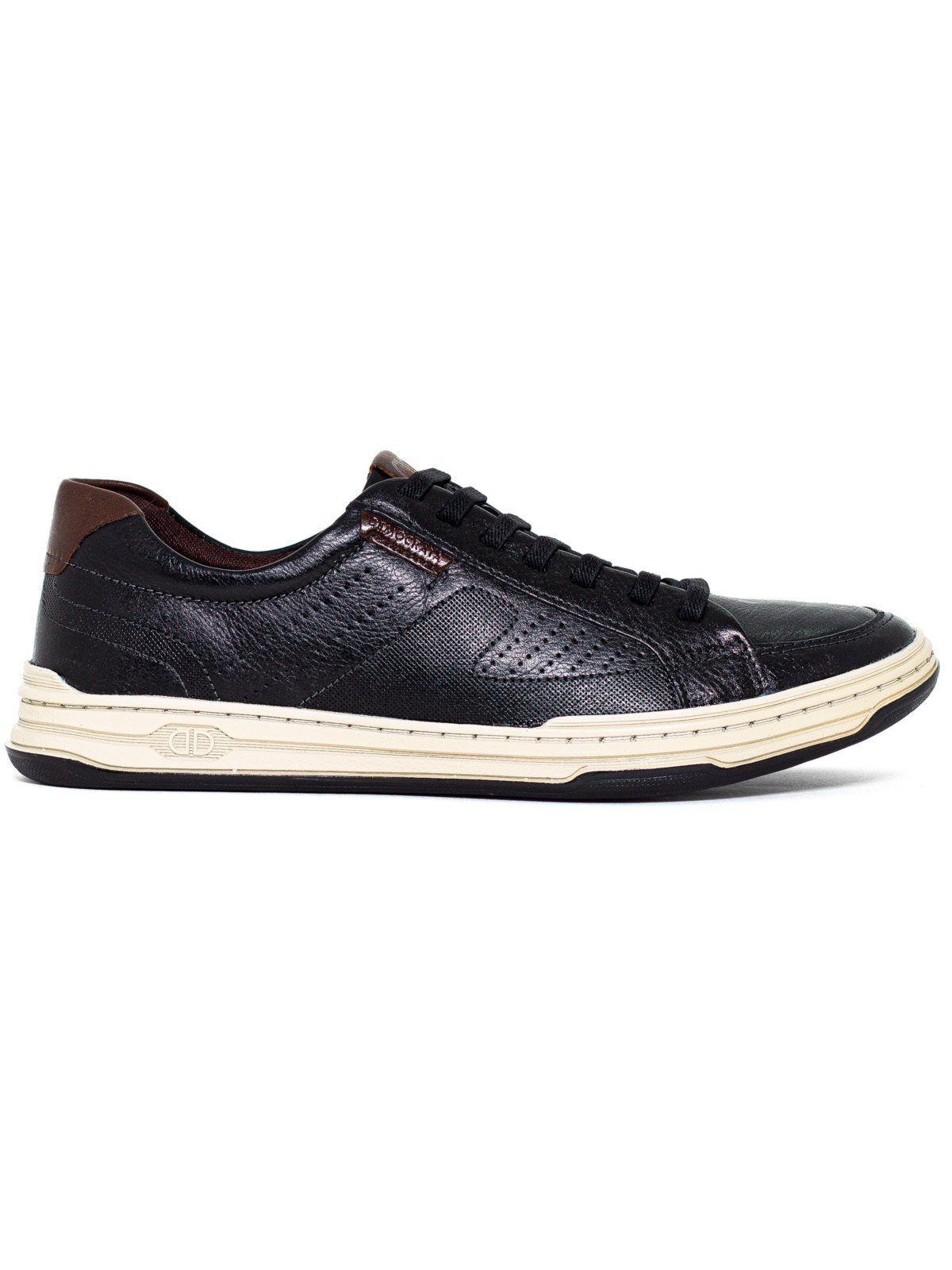 Tênis Masculino Democrata Denim Jay Casual Couro Cadarço Elástico Conforto Preto