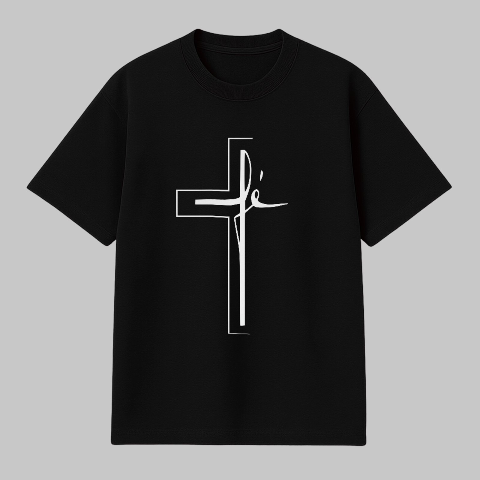 Camiseta Básica Cruz Fé Cristã Minimalista Unissex Preto