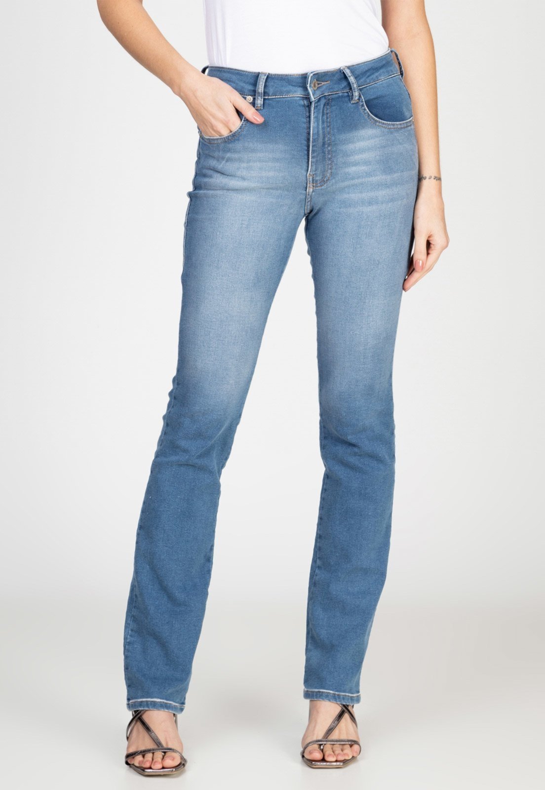 Calça Jeans tipo Moletom Bloom Reta Azul Médio