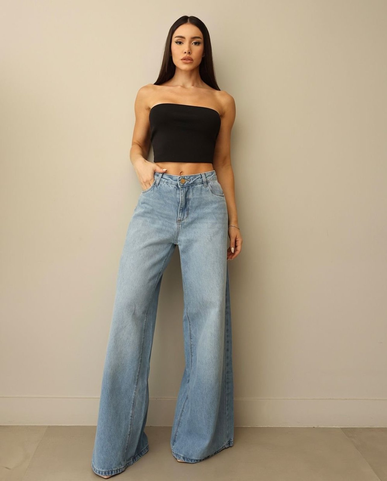 Calça Jeans Wide Leg Feminina Relaxed Cintura Baixa 29909 Clara Consciência