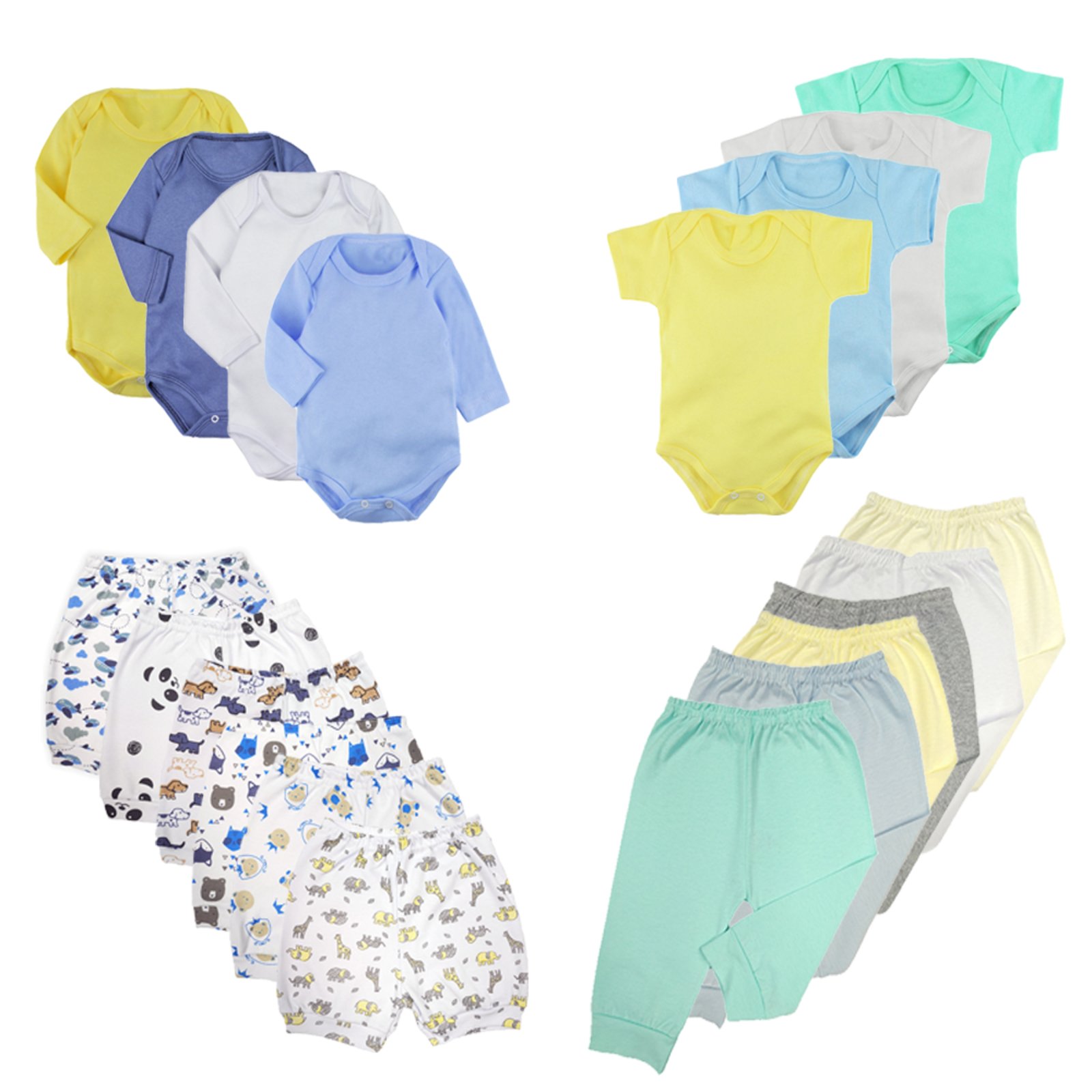 Infantil – Kit 20 Peças Body Manga Longa e Curta + Mijão e Shorts Azul