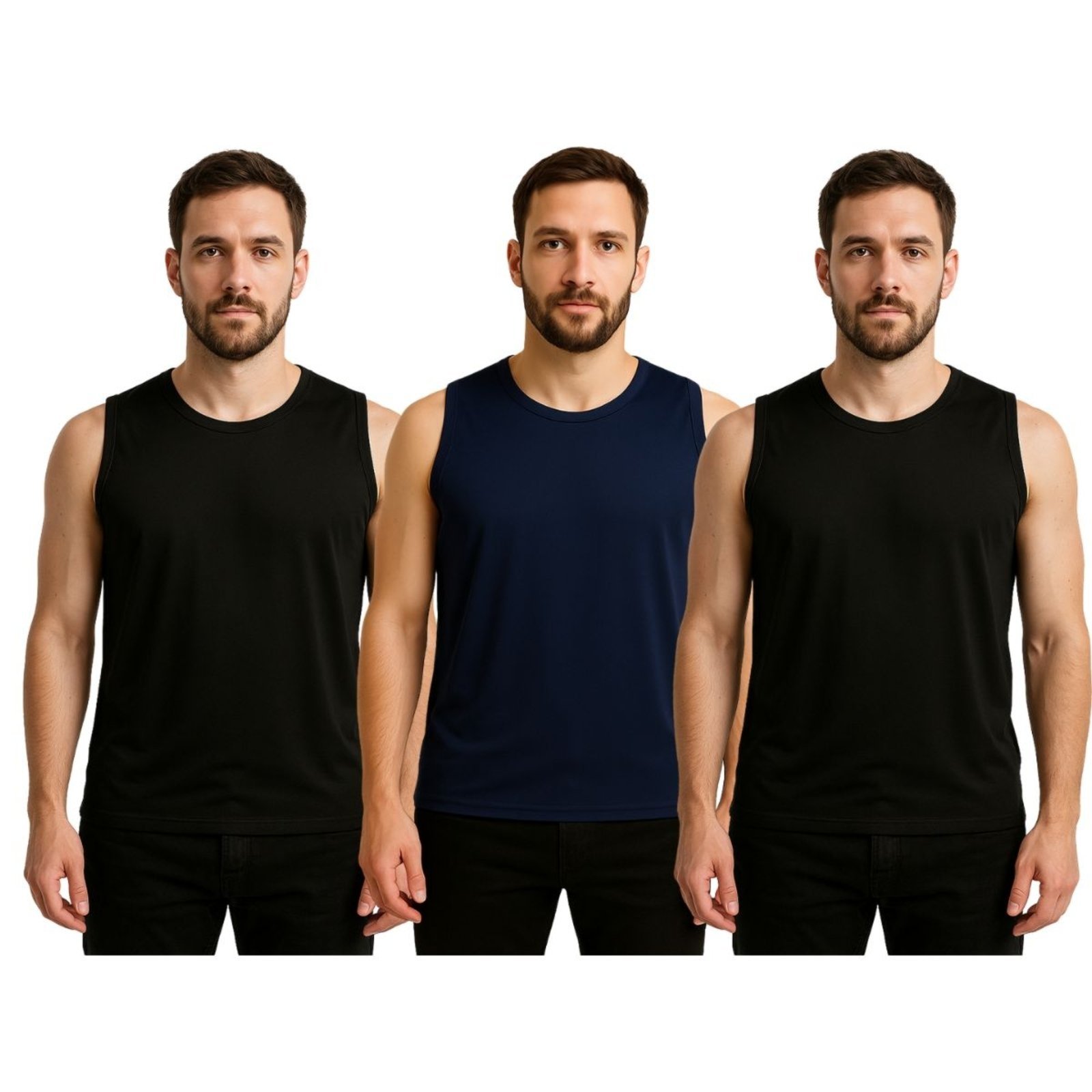 Kit 3 Regatas Masculinas FMF Academia Treino Fitness Tecido Leve Fresco Preto