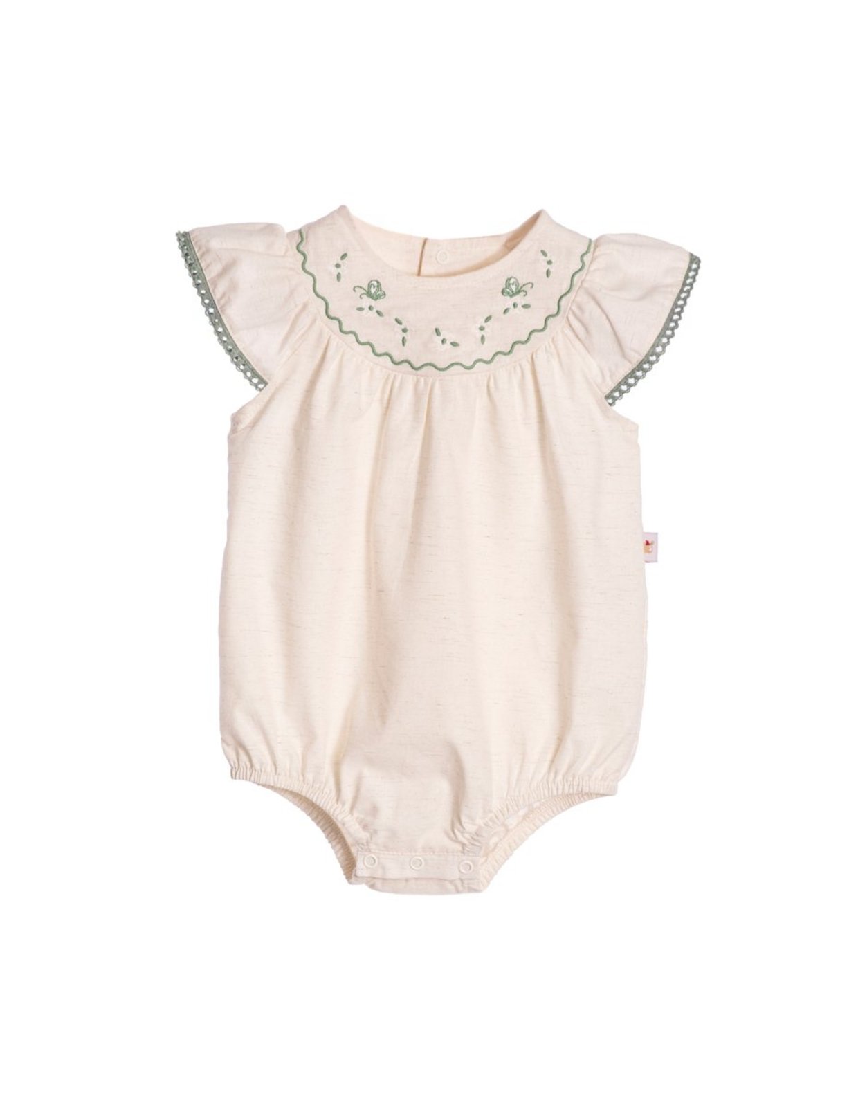 Infantil - Body tecido linho com bordado verde