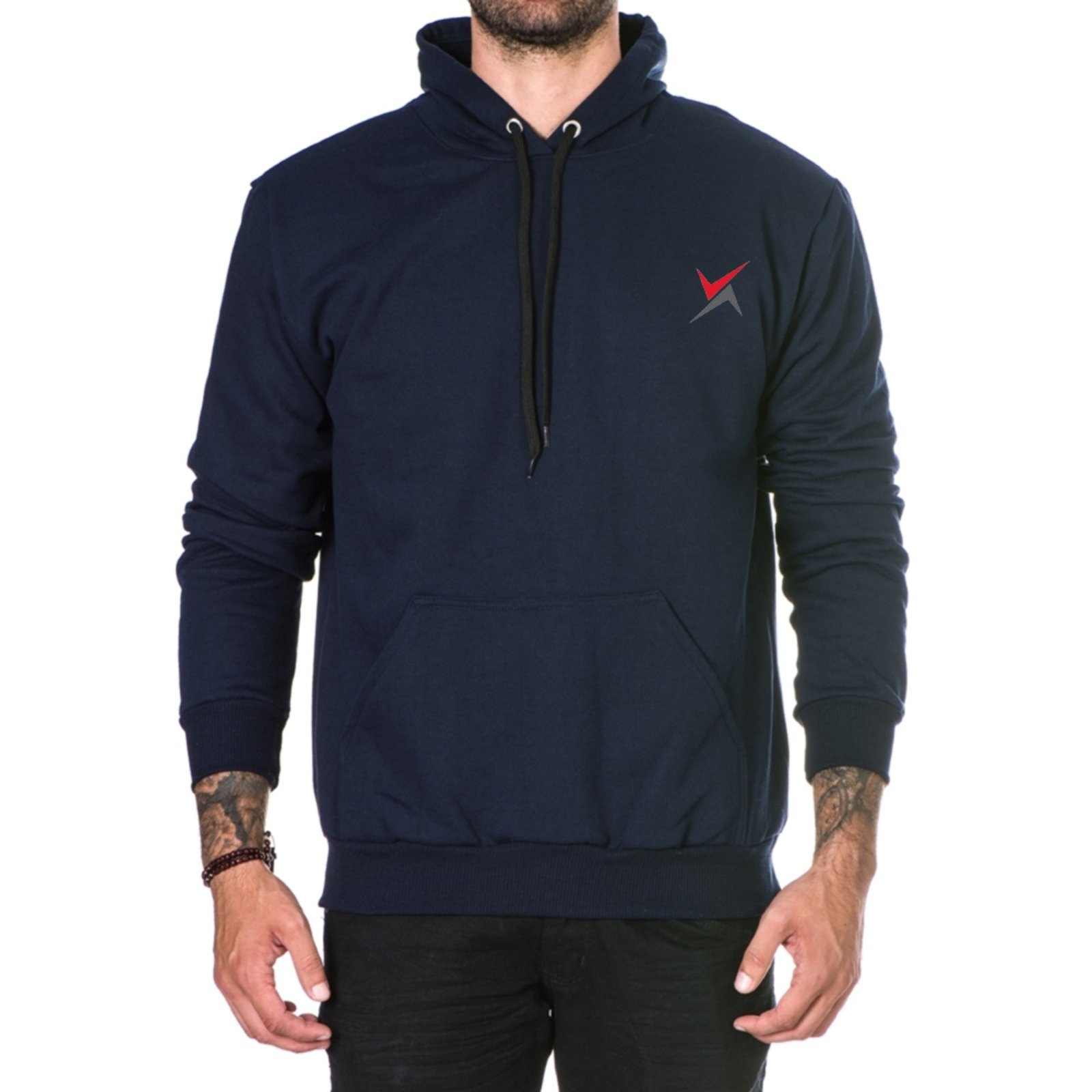 Moletom Masculino Dexshoes Azul Marinho em Algodão Leve Polo Blu com Bolso e Capuz do P ao G1