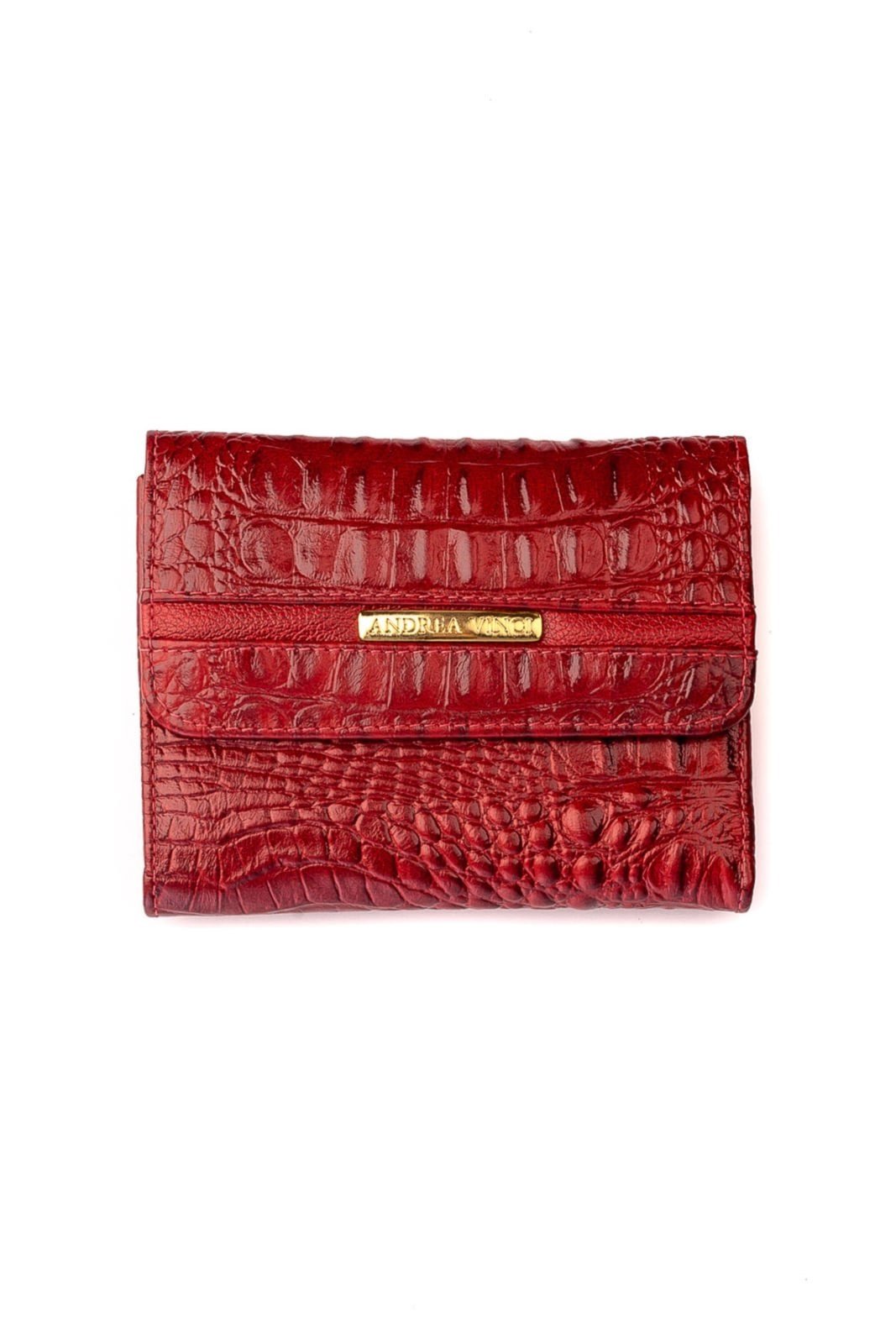 Carteira Andrea Vinci Feminina De Couro Croco Jade 10,5x13cm – Vermelho