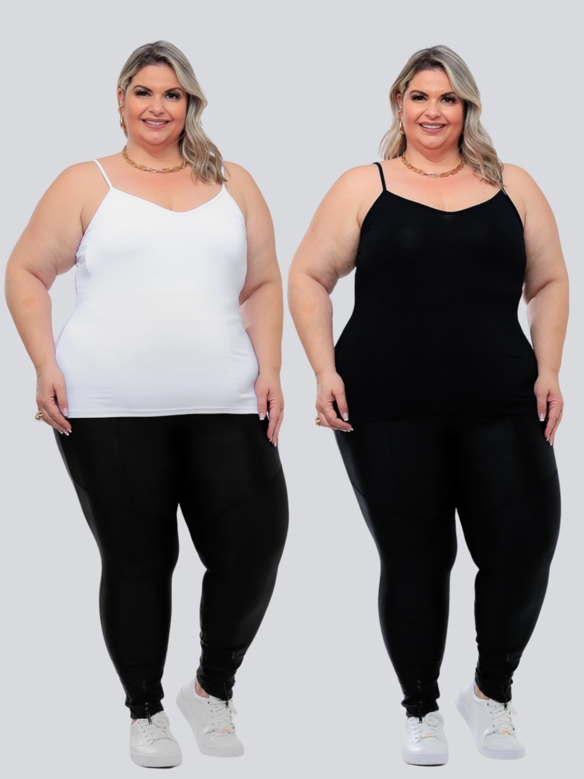 Kit 2 Peças Regata Plus Size Feminina Básica GARAIS MODA Alcinha Fina Leve estilo Casual moda Verão Blogueira Preto Branco