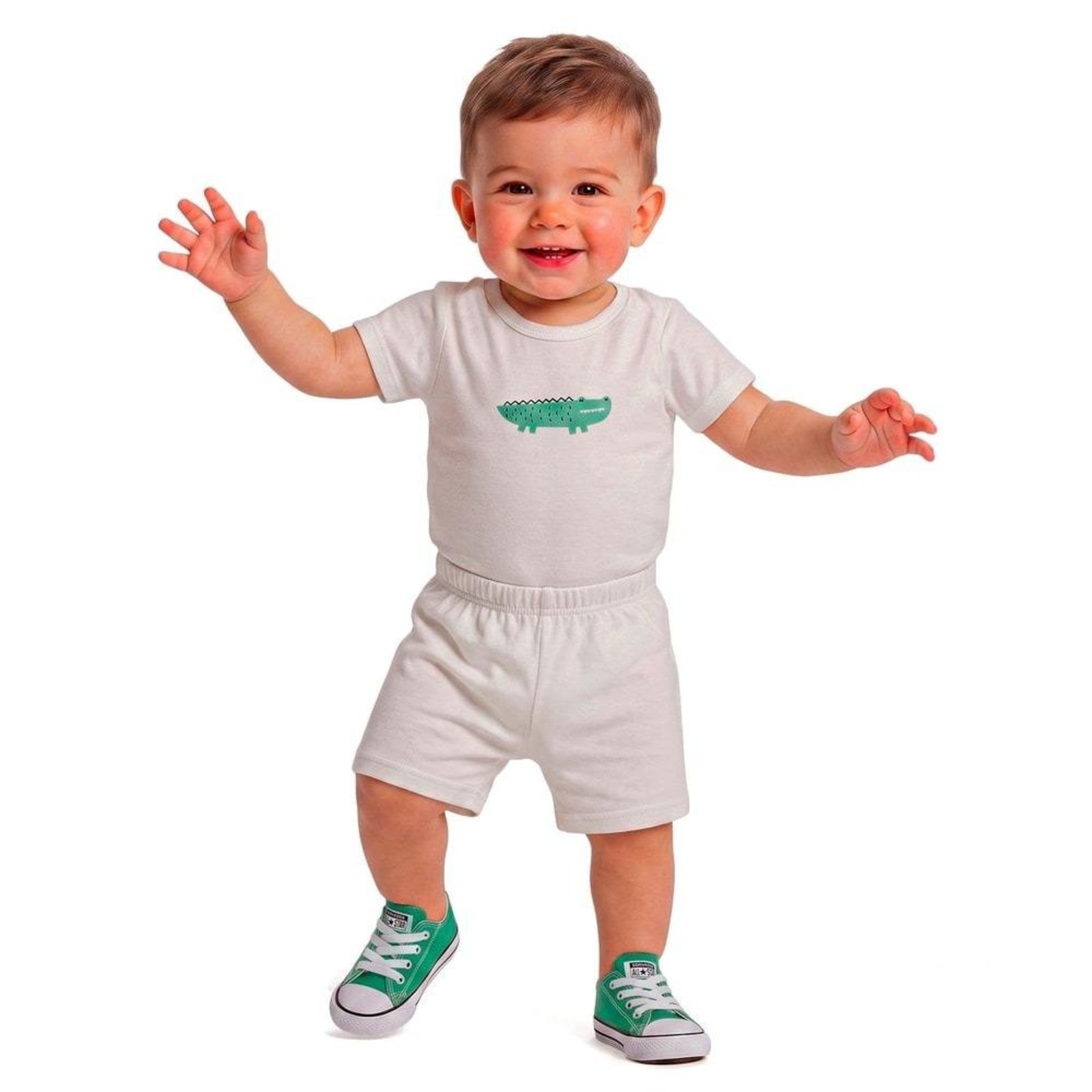 Infantil - Conjunto Menino Jacaré Off White Alphabeto