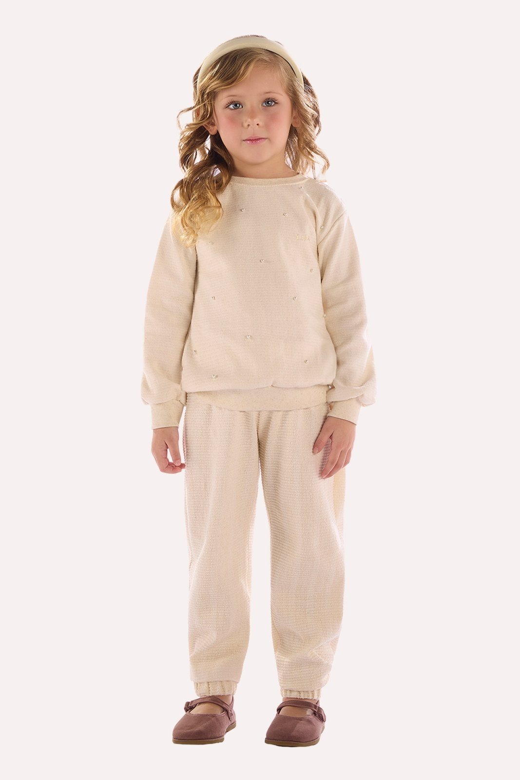 Infantil - Conjunto Off Blusão e Calça em Moletom do Avesso