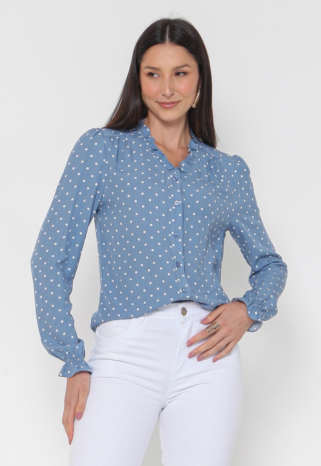 Camisa Intens Manga Longa Viscolinho Poá
