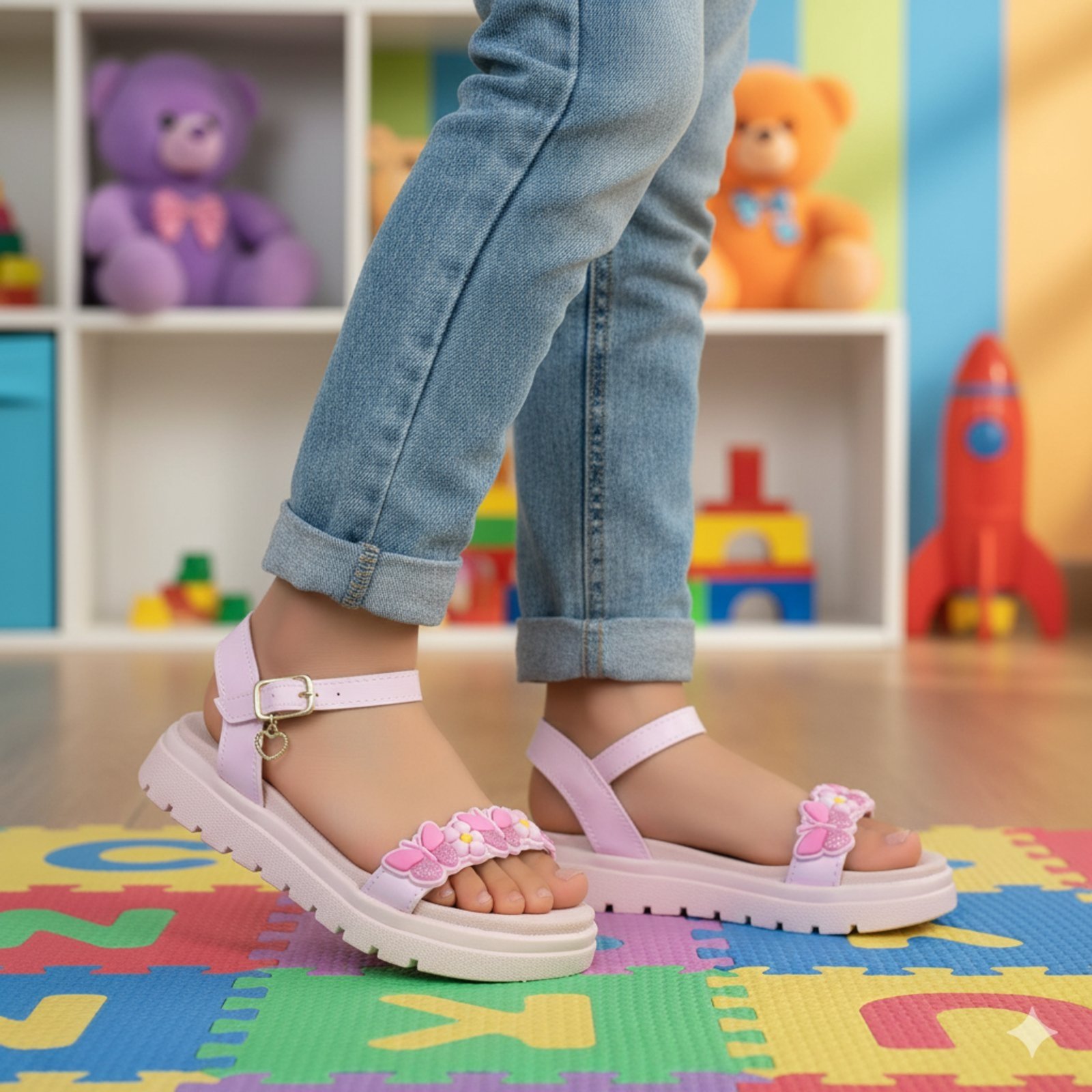 Vista 2 Infantil - Sandália Menina Footz Papete Rasteira Borboletas Confortável Moda Casual Escolar Footz rosa