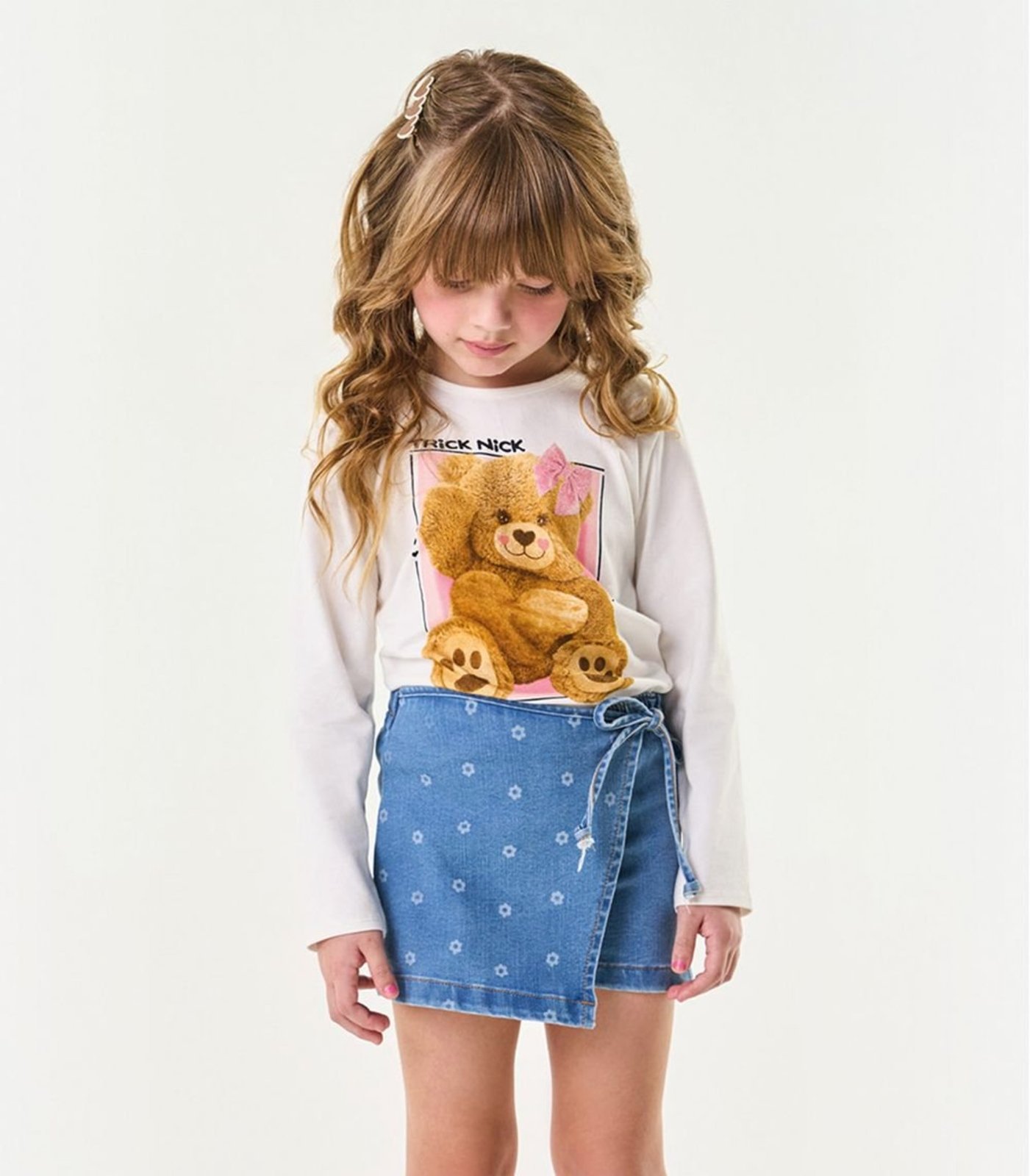 Vista 3 Infantil - Shorts Saia Feminino Jeans Trick Nick TRICK NICK JEANS azul TRICK NICK JEANS azul