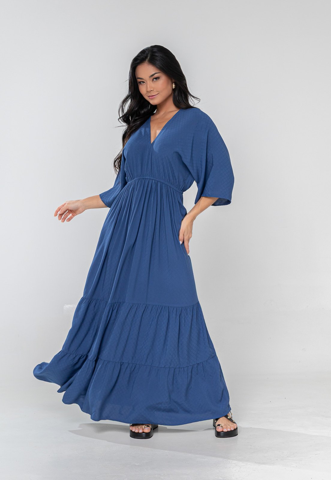 Vista 2 Vestido Aura Ravena Viscose Liso Marinho azul marinho Aura azul marinho