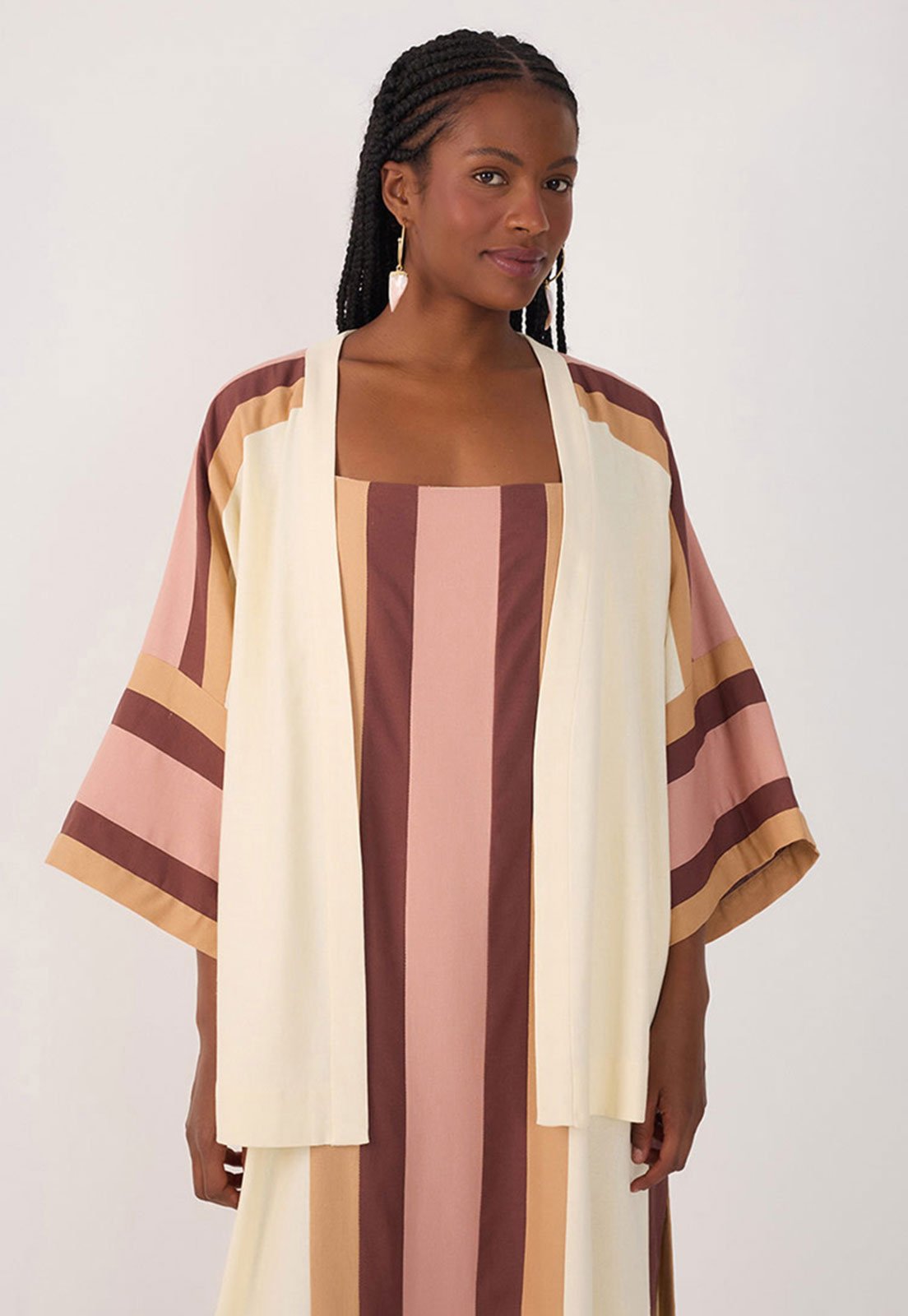 Kimono Dress To Reto Estampado Aberto Off-White