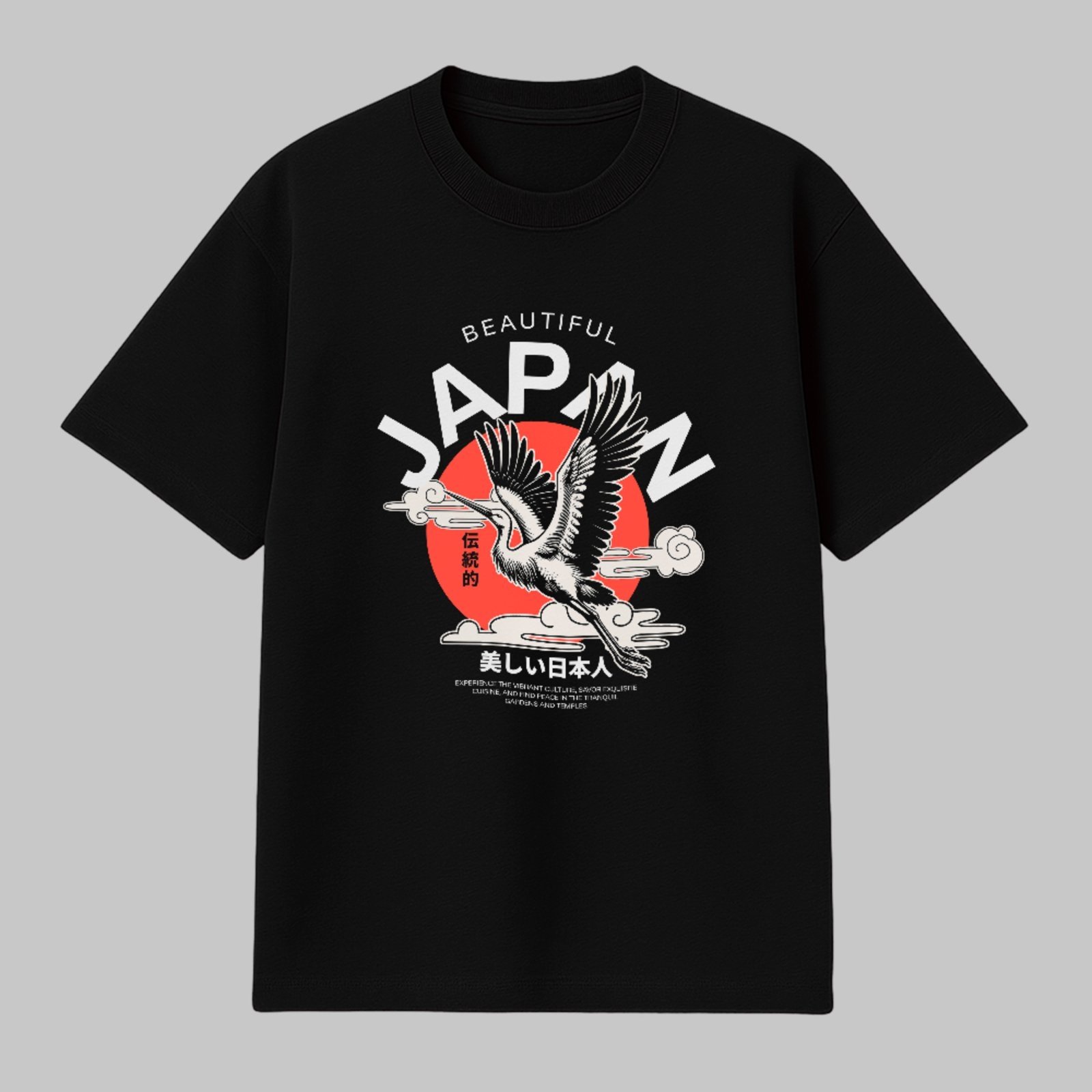 Camiseta Básica Garsa Oriental Japan Beautiful Estilo Japonês Unissex Preto