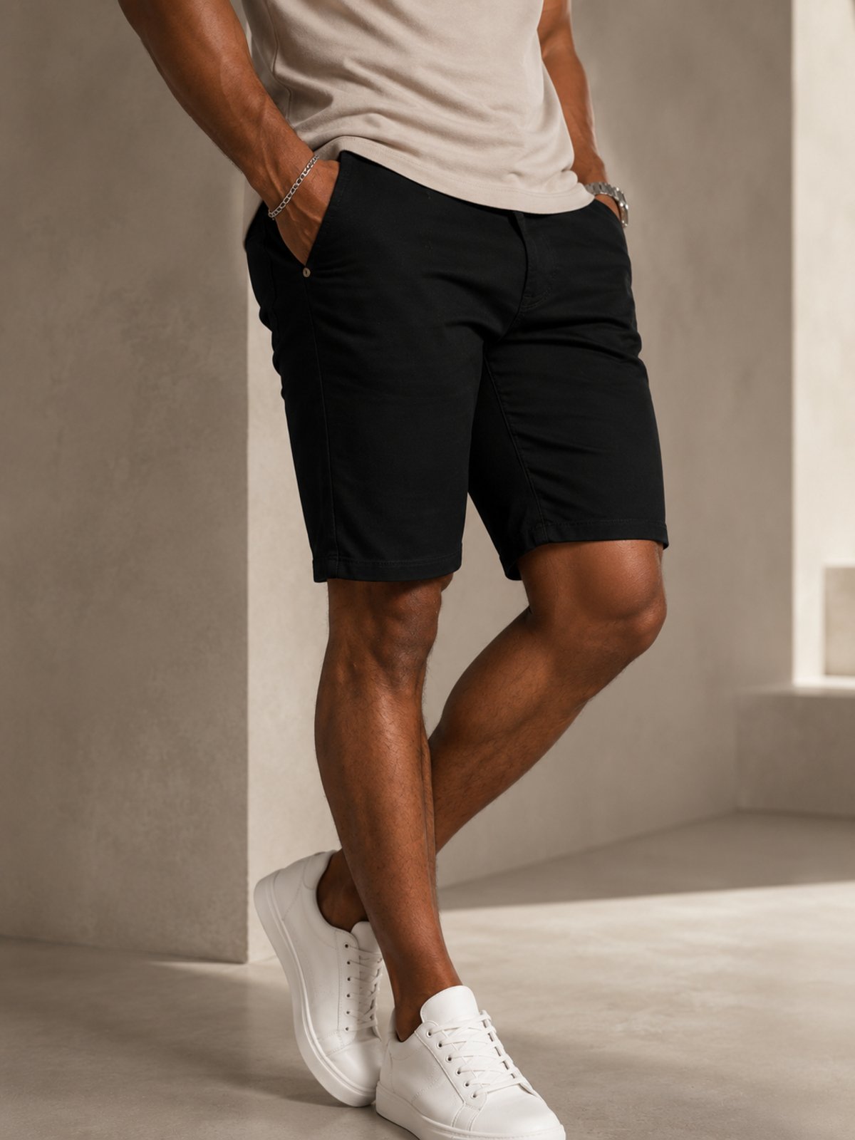 Bermuda Masculina Preta Sarja Premium Com Elastano Casual Confortável Estilo Moderno