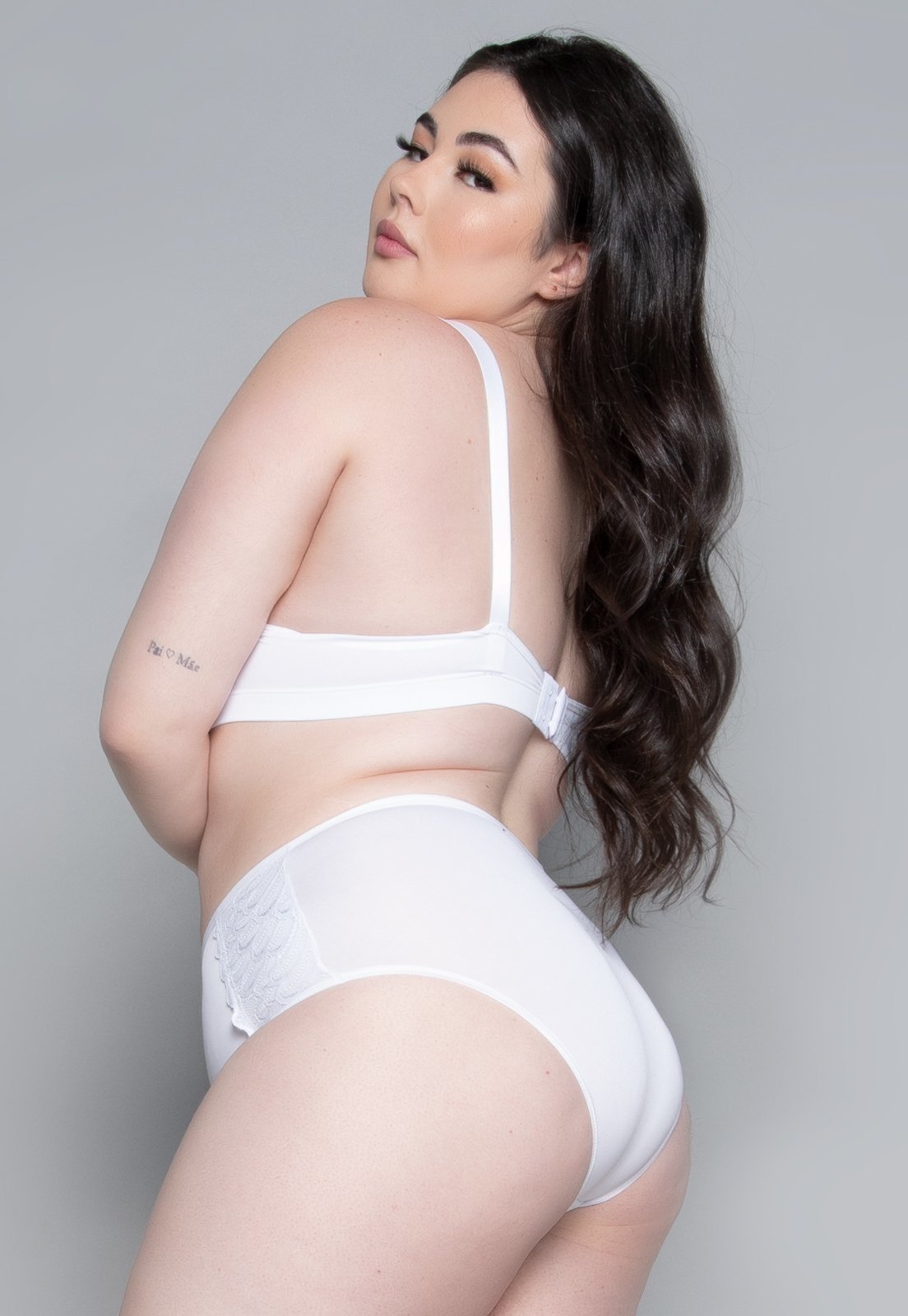 Conjunto Lingerie Bella Fiore Modas Plus Size Luxo Com Bojo Branco