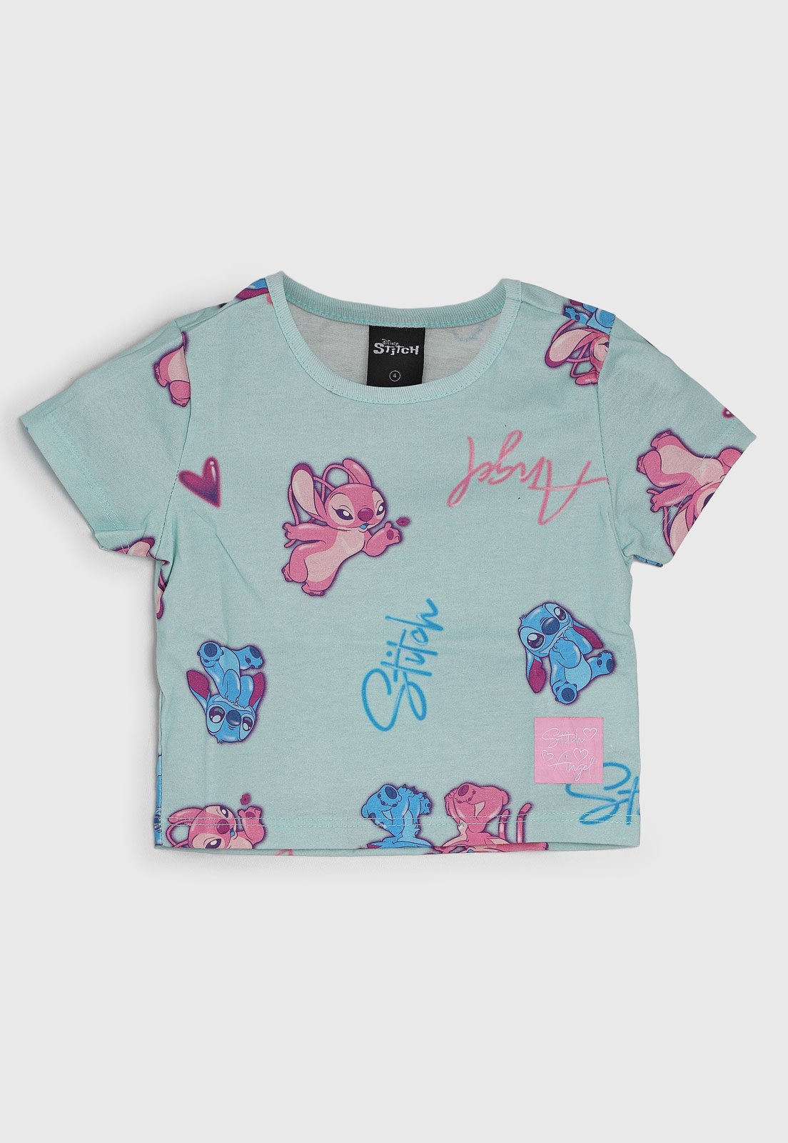Infantil - Camiseta Brandili Estampa Stitch Verde Claro