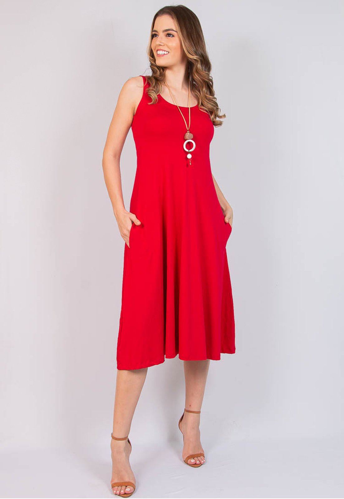 Vestido Viscolycra Maria Paes Midi Vermelho