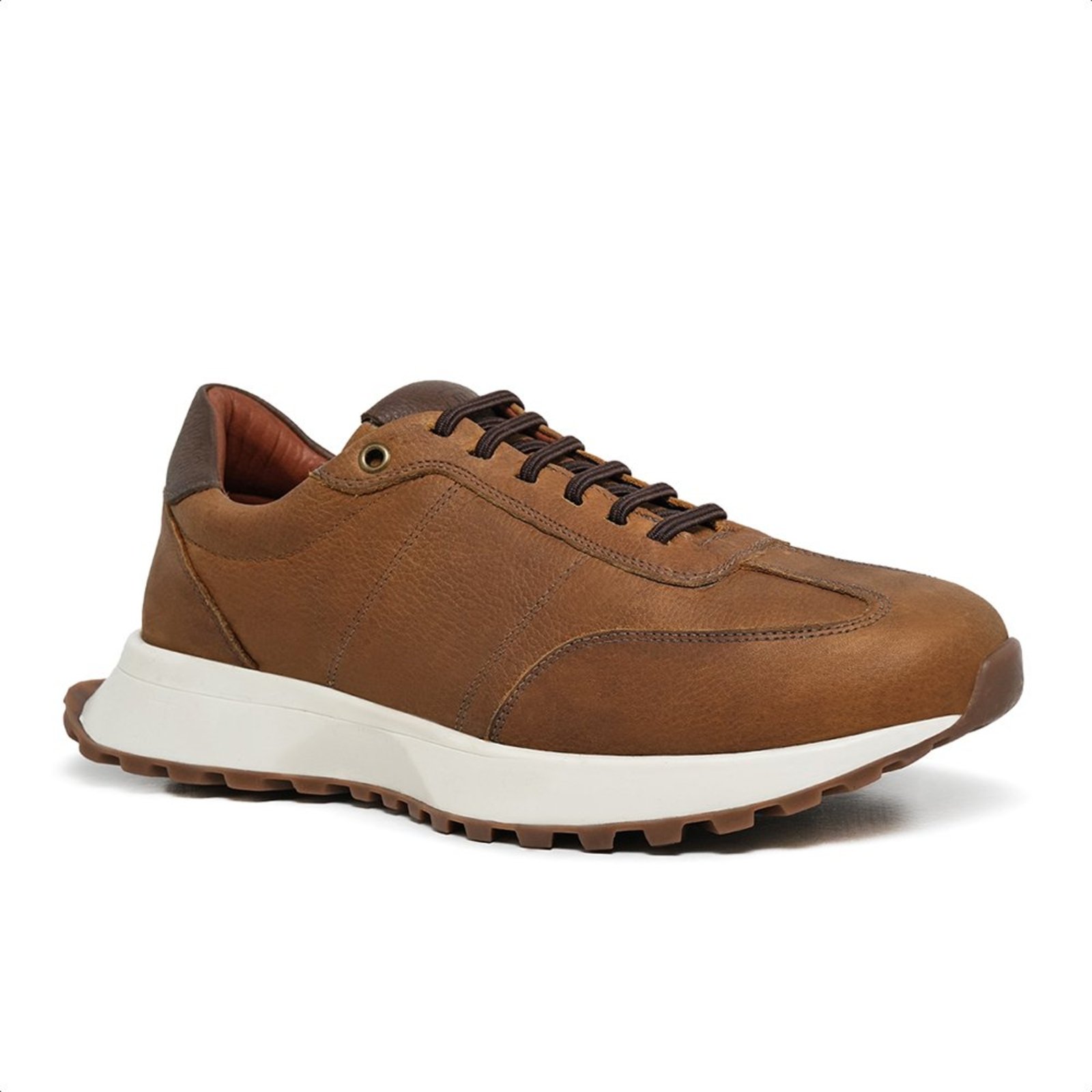 Tênis Masculino Couro Caramelo Malbork Casual Confortável