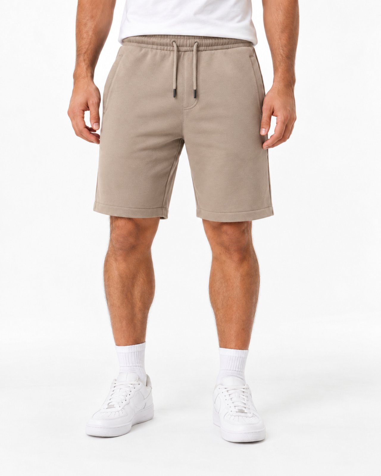 Bermuda Moletom Masculina Slim Fitness Bolsos - Bege