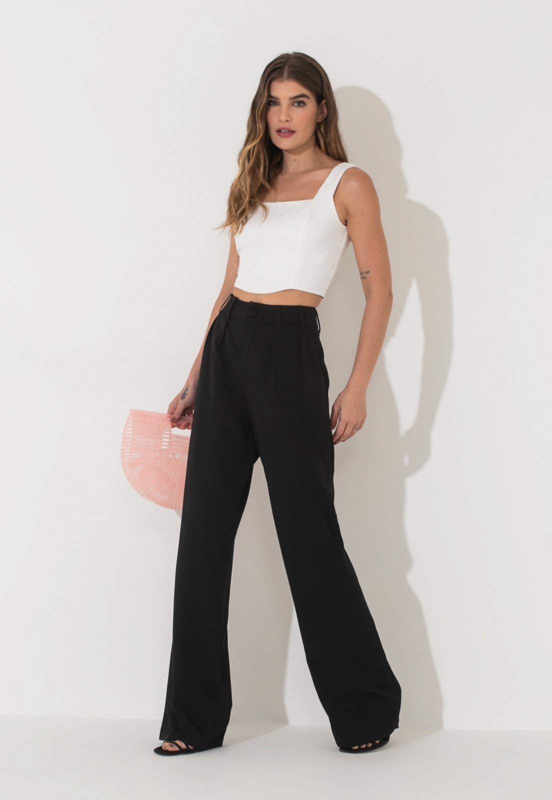 Vista 3 Cropped Alfaiataria Traymon Com Zíper Off White off-white white Traymon off-white white