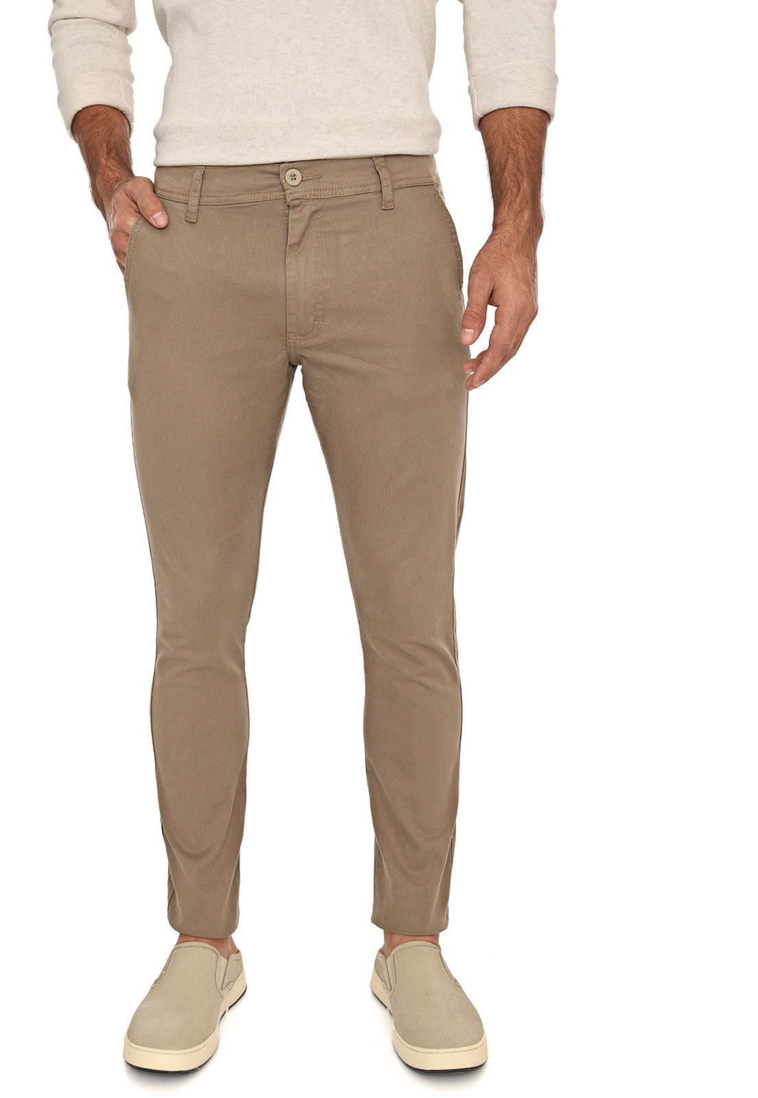 Calça Sarja Conforto Macaw Slim Fit Beau Bege