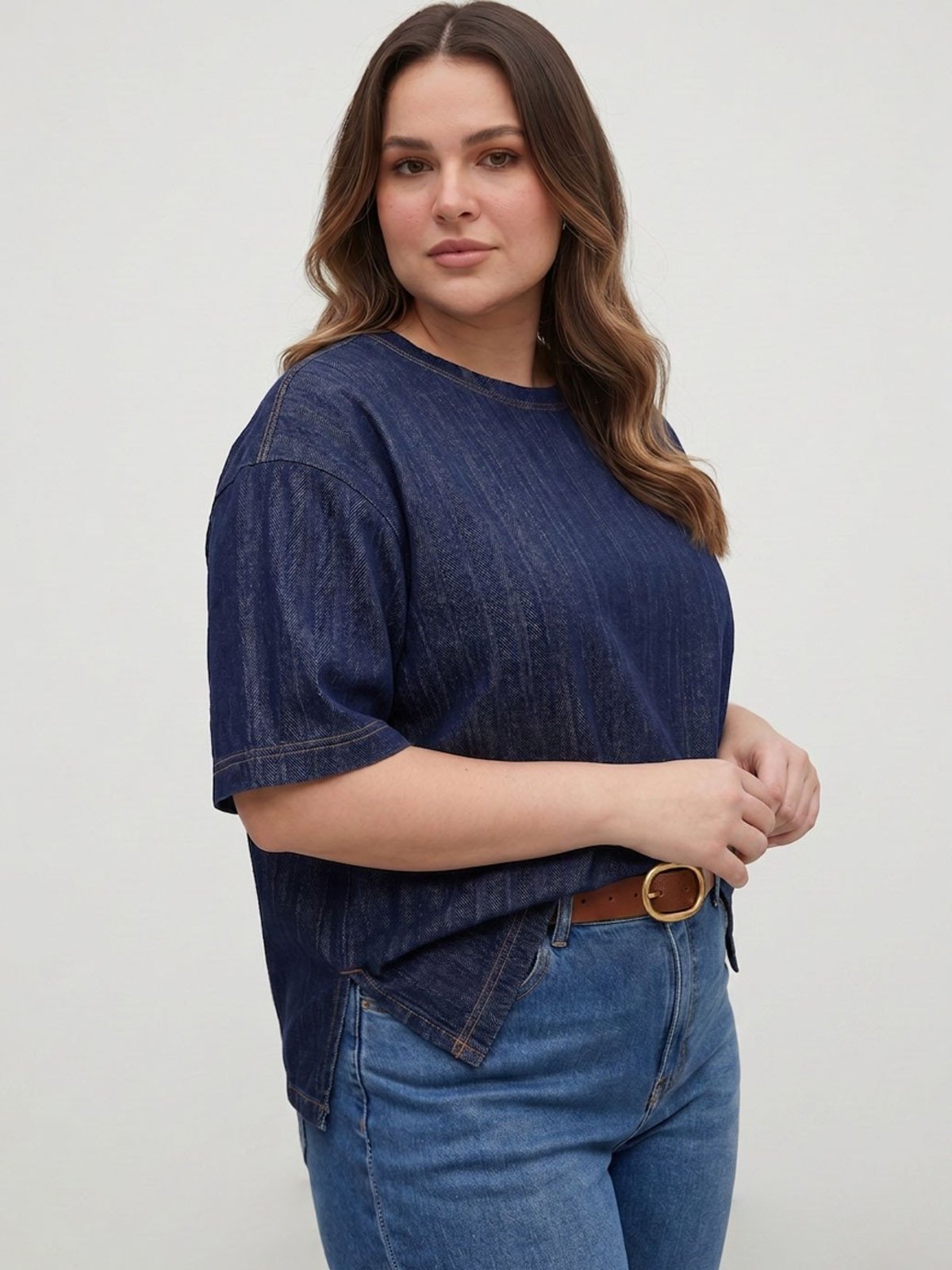 Blusa Jeans Reta Plus Size Azul Escuro Cici