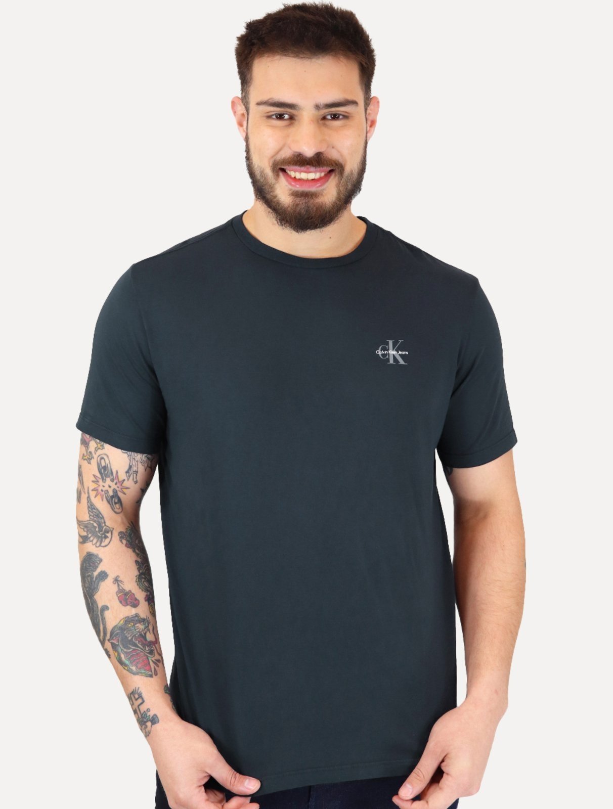 Camiseta Calvin Klein Jeans Masculina New Mono Logo Re Issue Azul Marinho