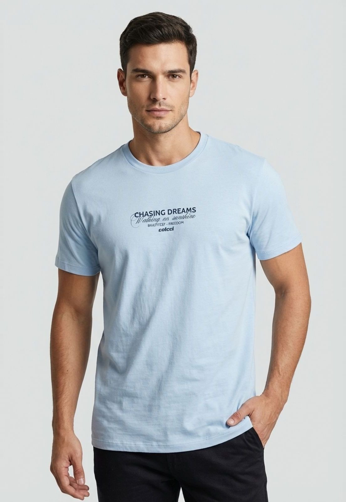 Camiseta Masculina Colcci Estampa Tropical Azul Claro