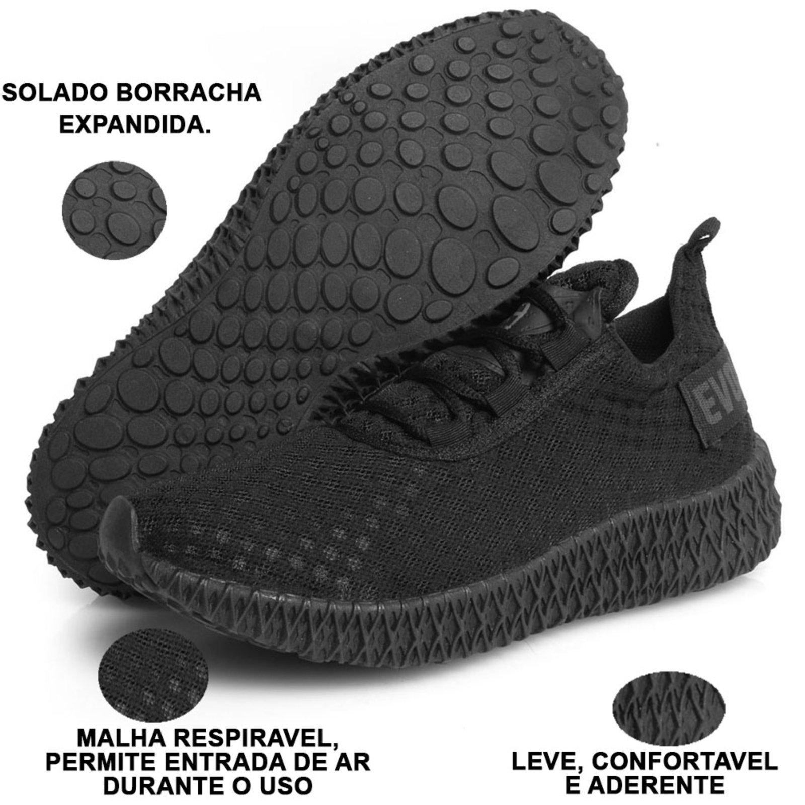 Tênis Boost Feminino Evoltenn Esporte Casual Colmeia Black