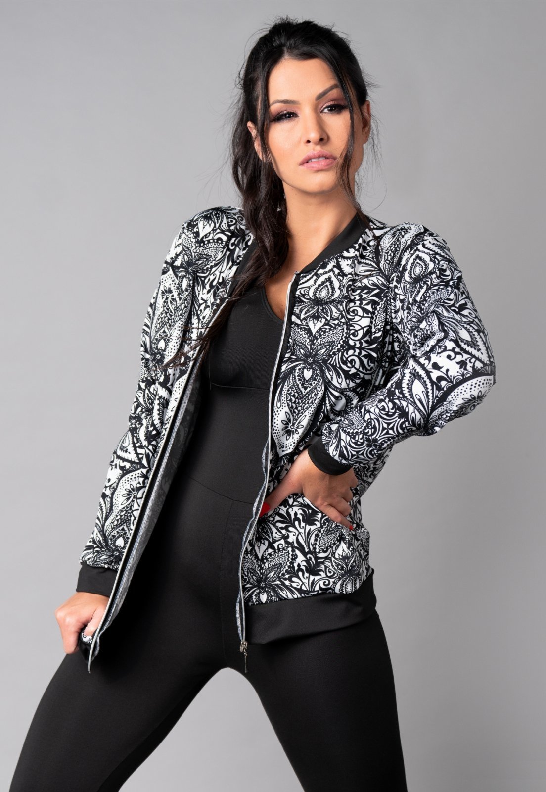 Casaco MVB Modas Jaqueta Bomber Suplex Estampado Mandala