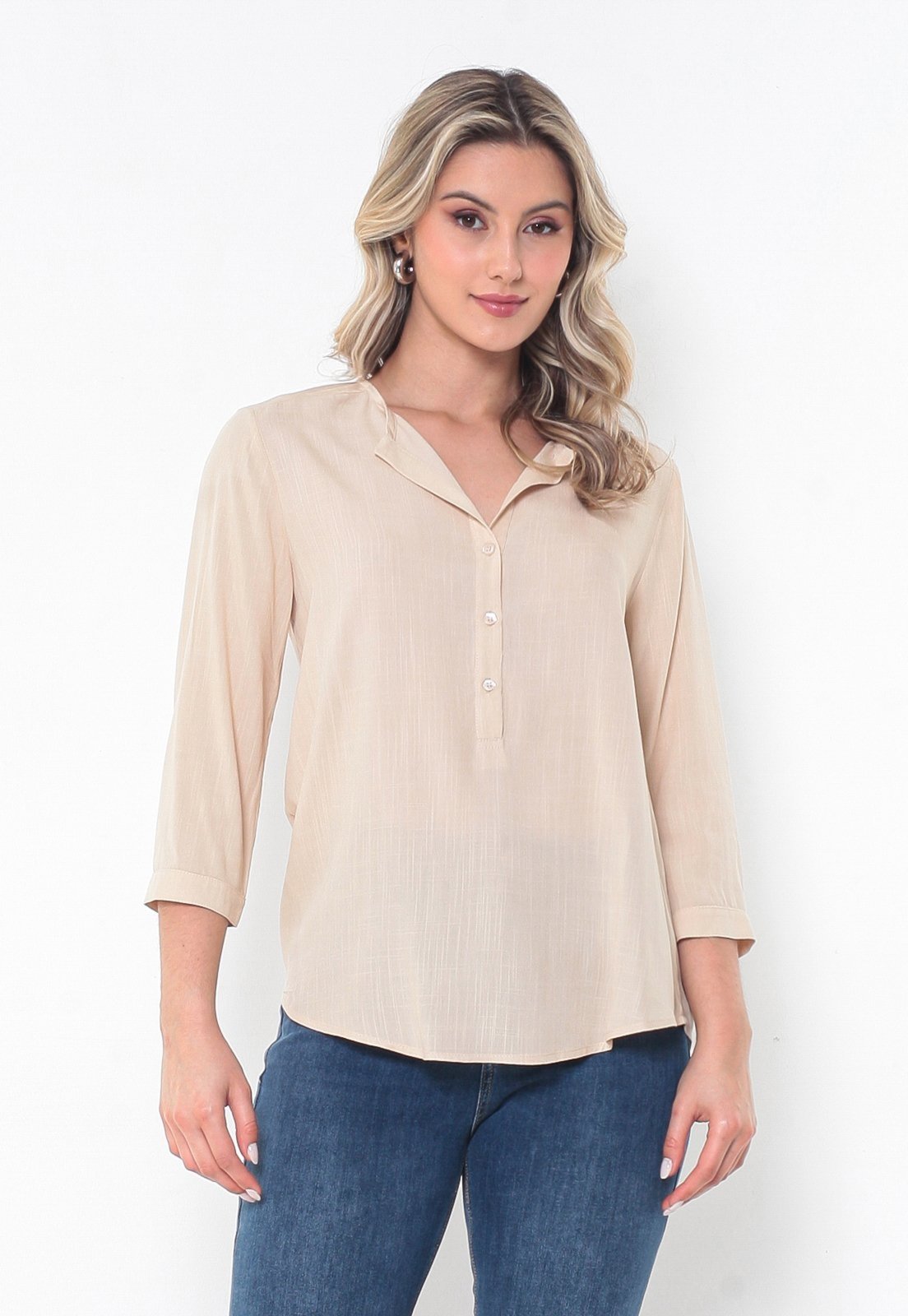 Blusa Intens Manga 3/4 Viscolinho Liso