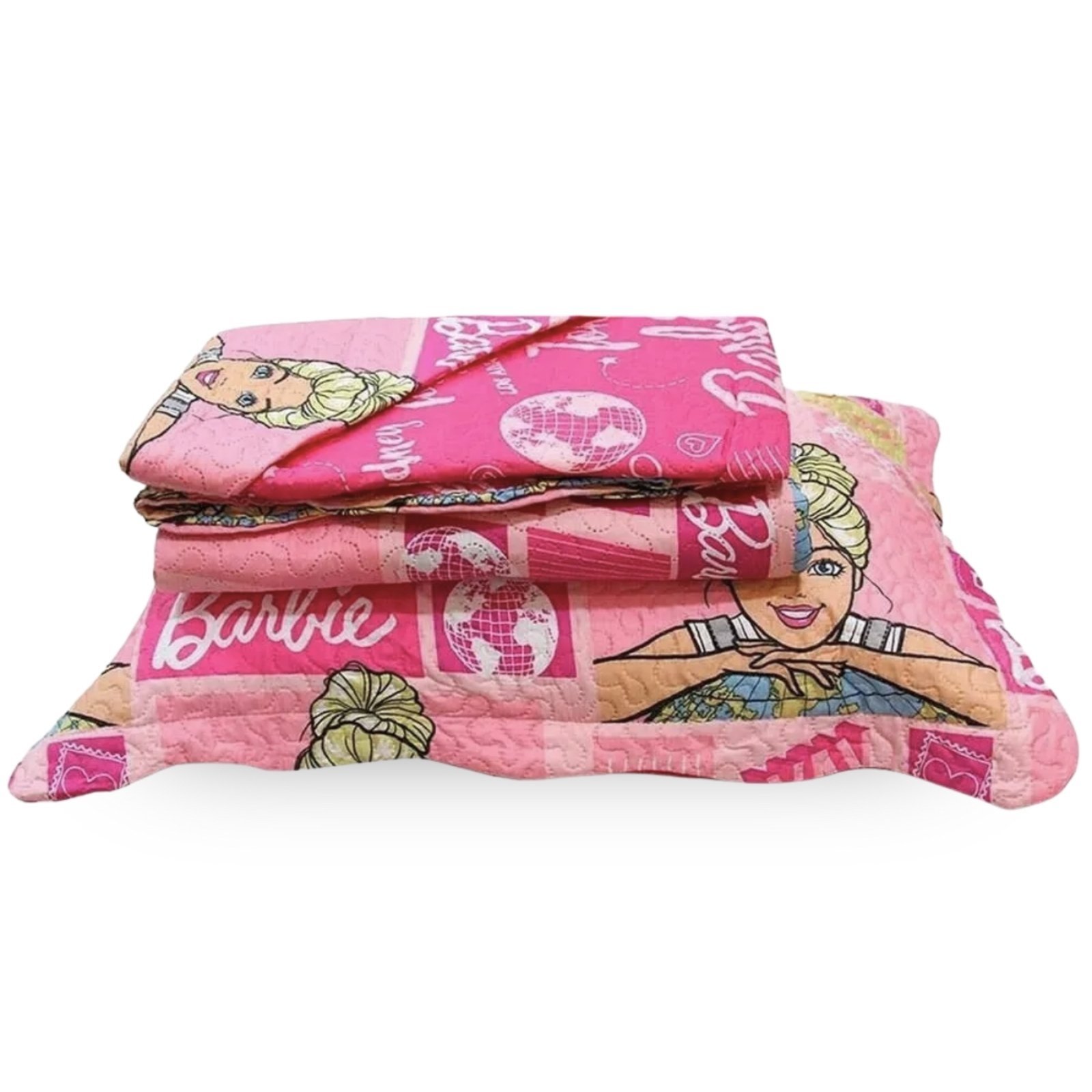 Kit Colcha Solteiro Duplaface Jolitex Barbie Rosa