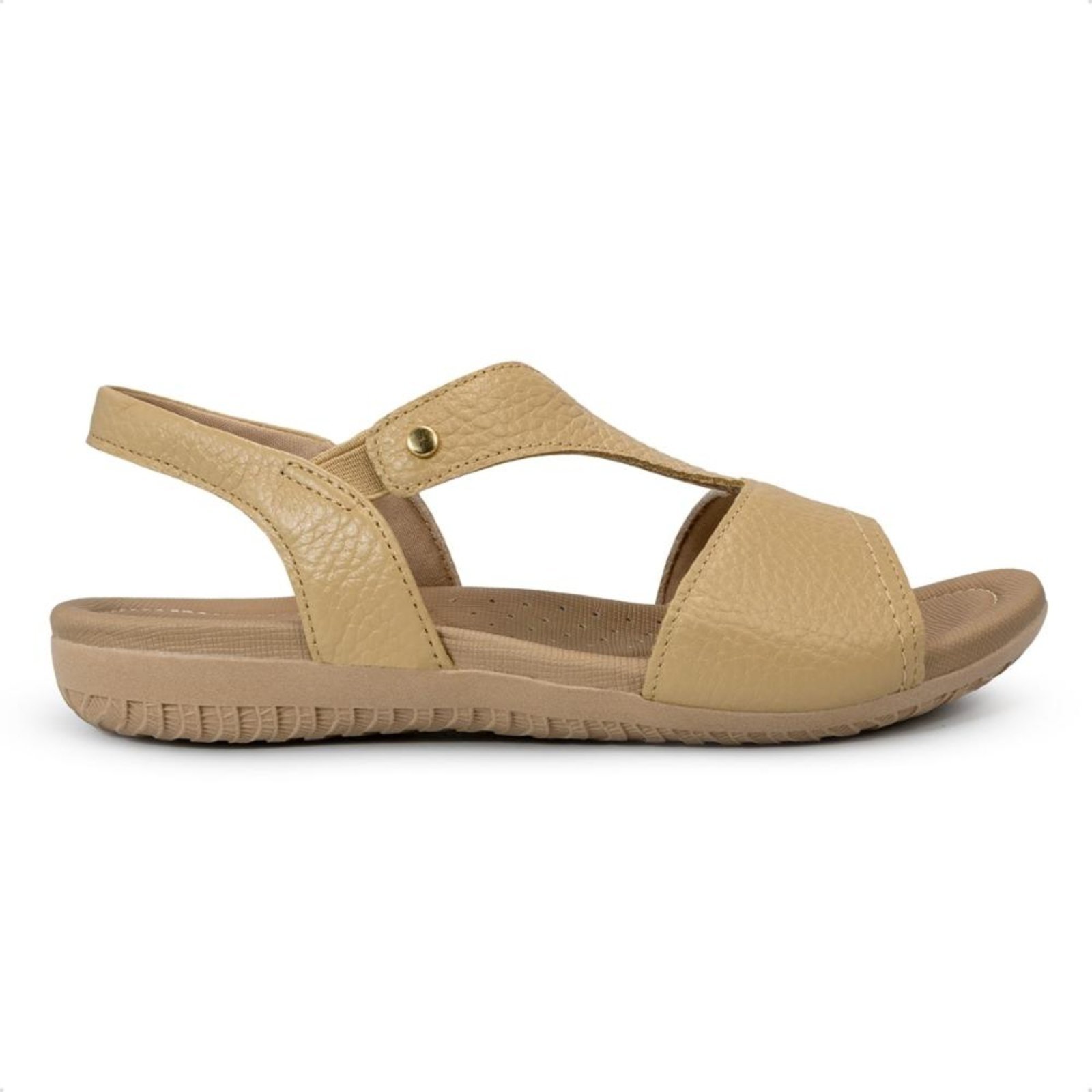 Sandália Usaflex Feminina Elástico em Couro Casual R18083 Bege