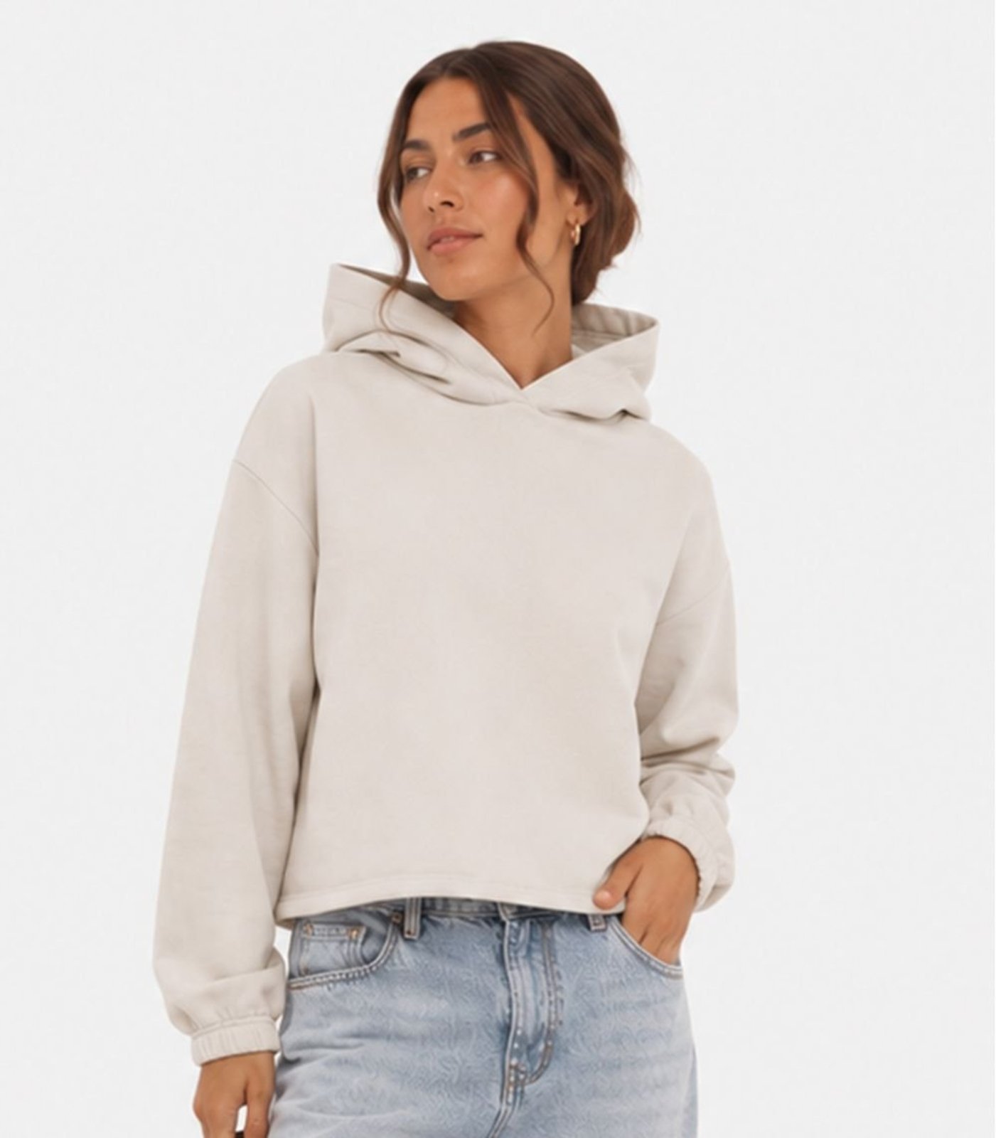 Blusão Com Capuz Feminino Em Moletom Infinita Cor Bege