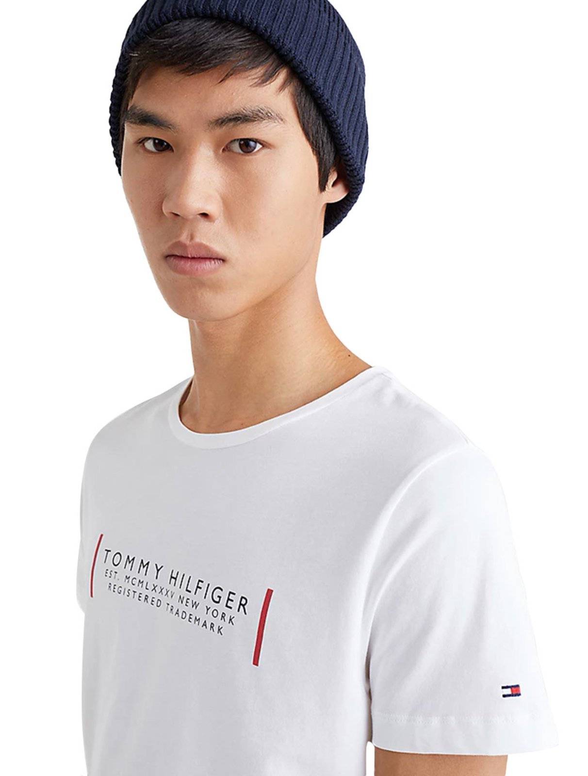 Vista 3 Camiseta Tommy Hilfiger Masculina Text Bar Corp Branca branco Tommy Hilfiger branco
