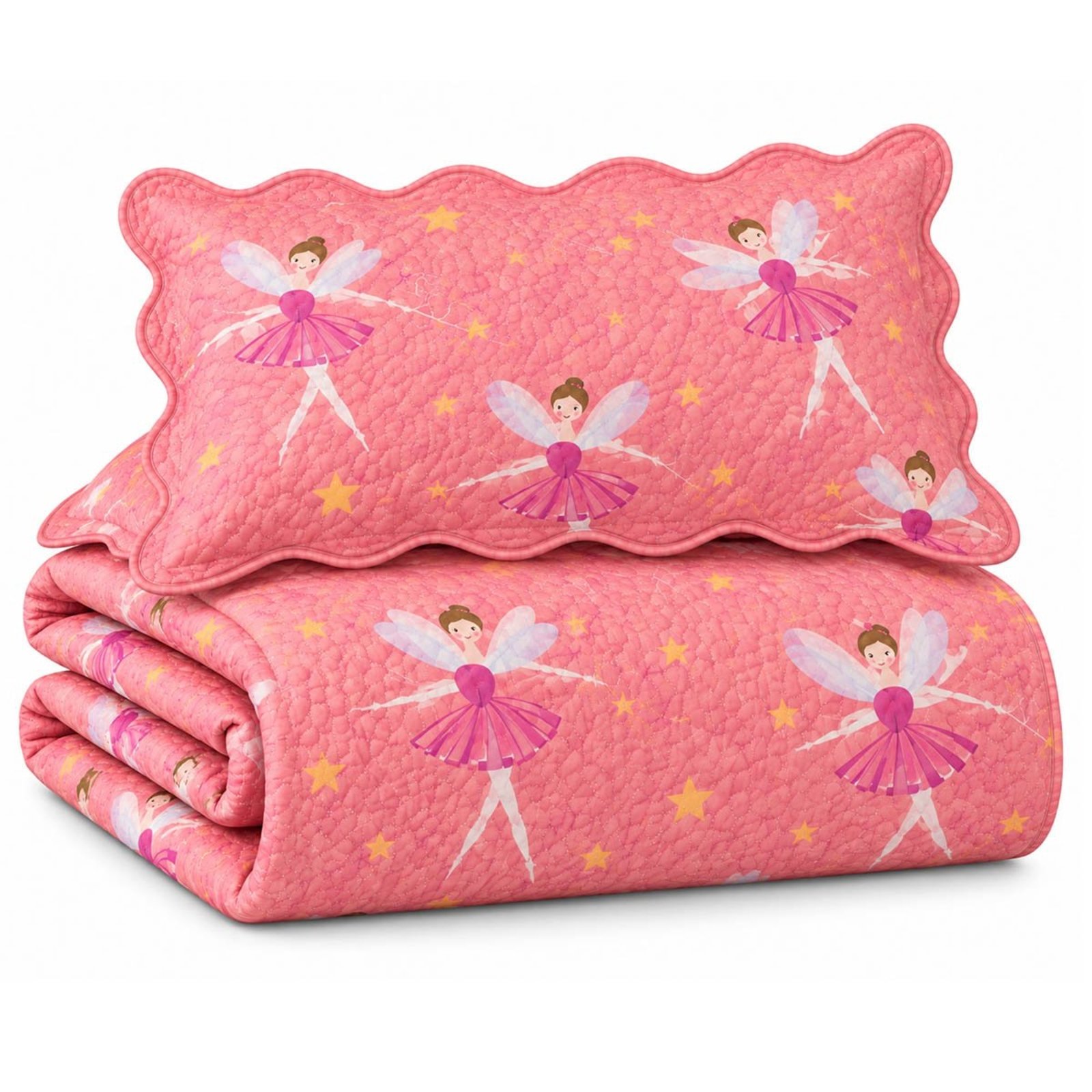 Kit Cobre Leito Solteiro Aquarela 2 Peças Colcha Estampado Fadinha Rosa