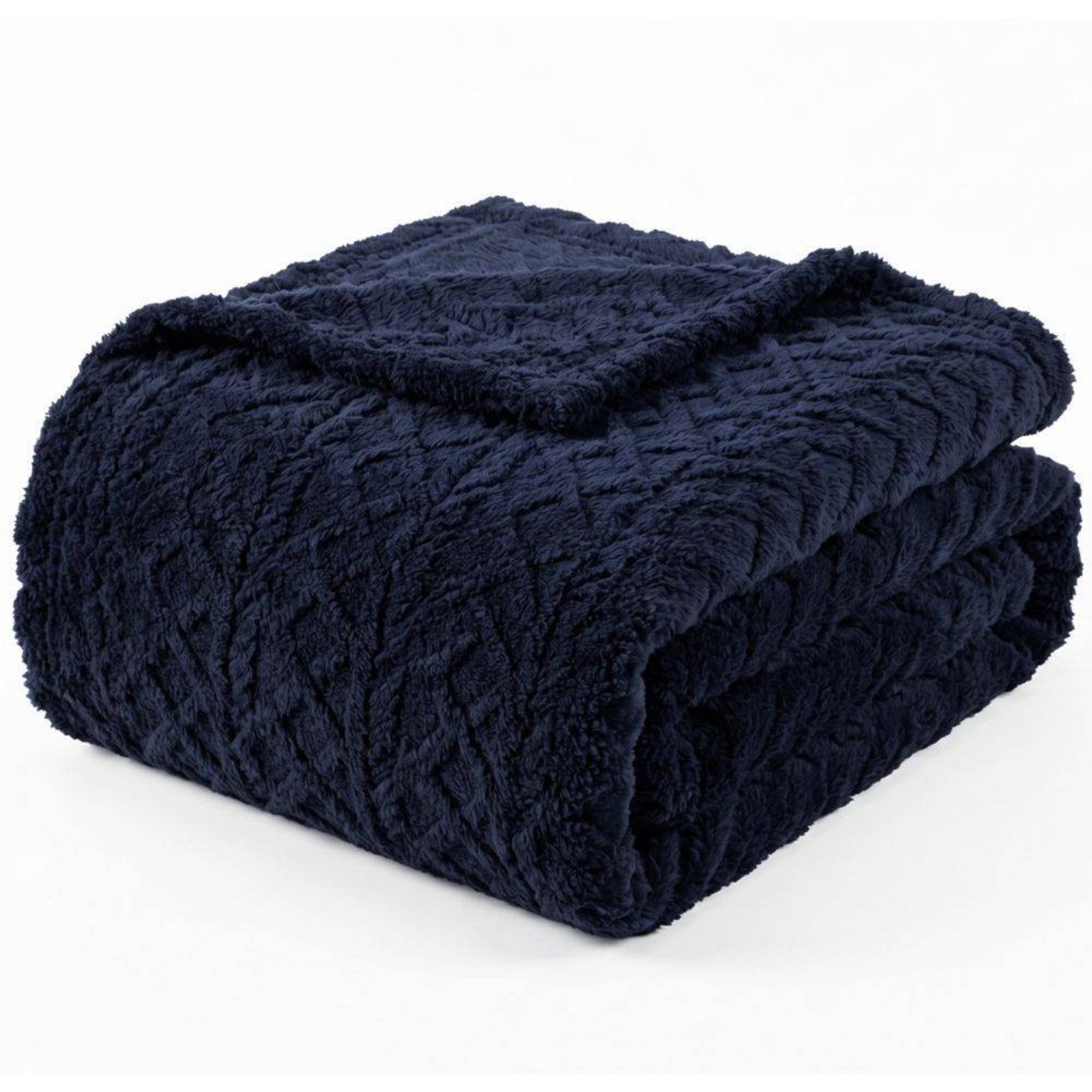 Manta Queen Casa Modelo Enxovais Dupla Face 240g/m²Jacquard Alto Relevo Aveludada Quente e Macia - Marinho 100% Poliéster