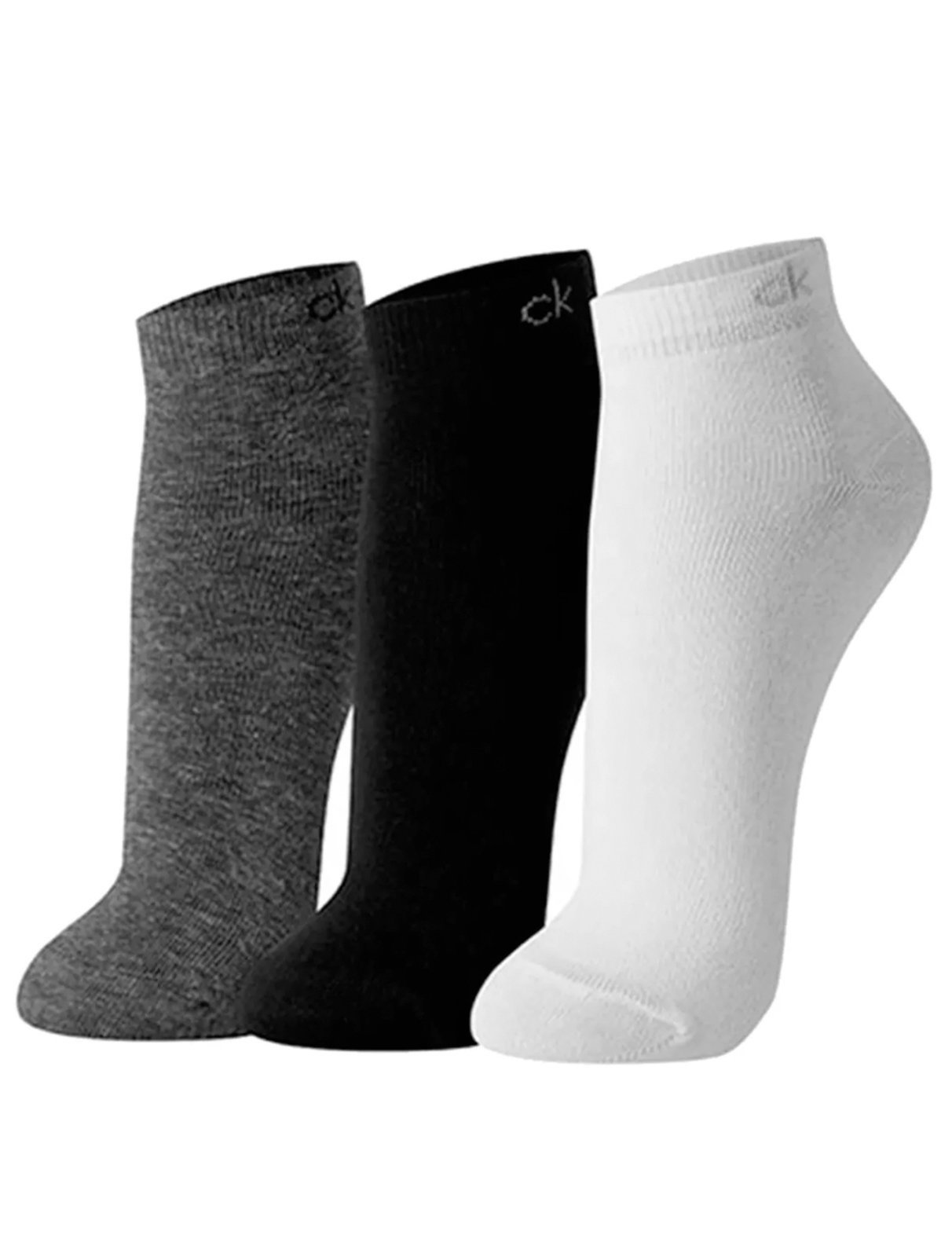Meia Calvin Klein Cano Curto CK Preta Branca e Cinza Kit 3 Pares
