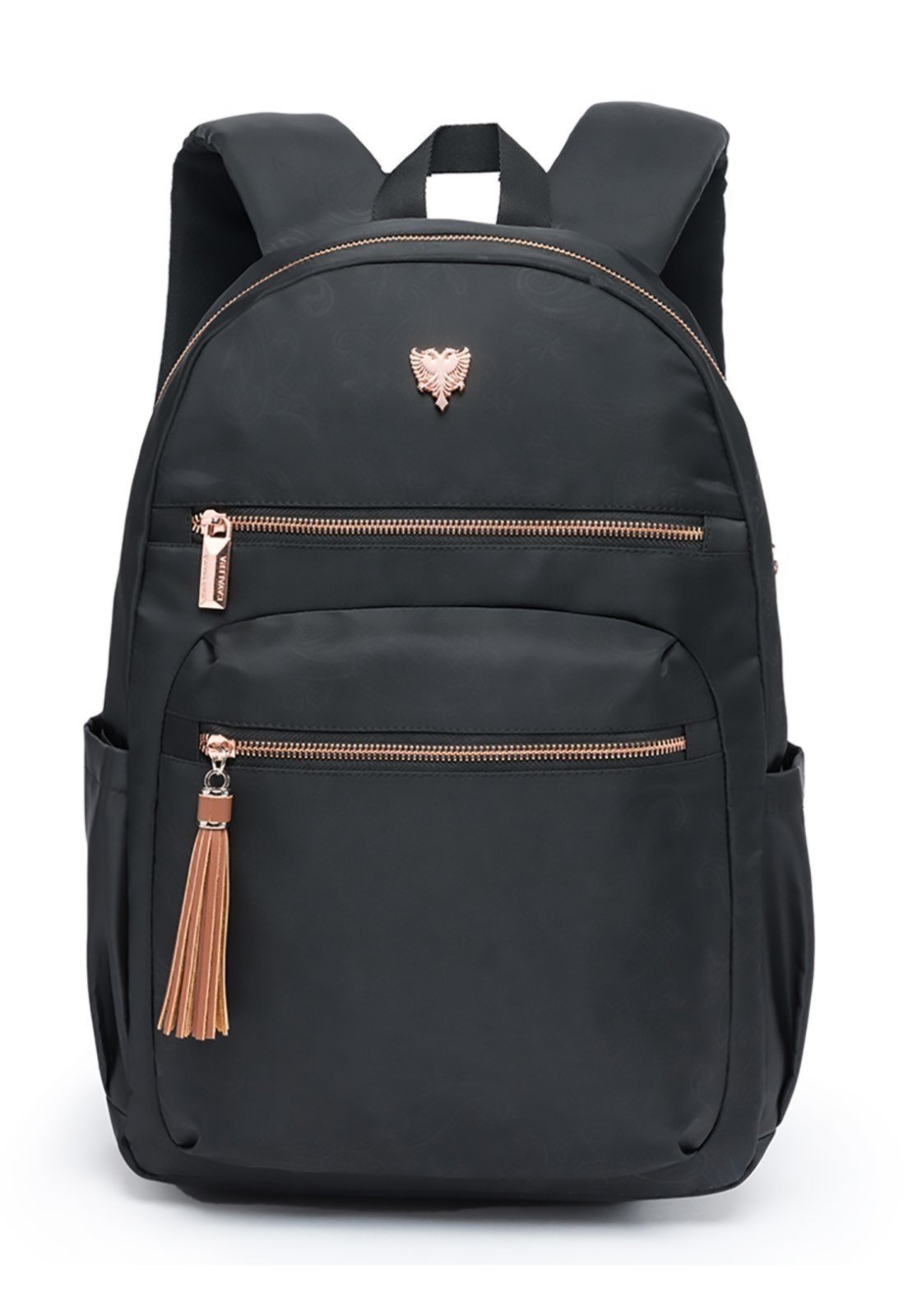 Mochila Cavalera Casual Escolar Feminina Resistente Preto Rose Gold Reforçada Uso Diário